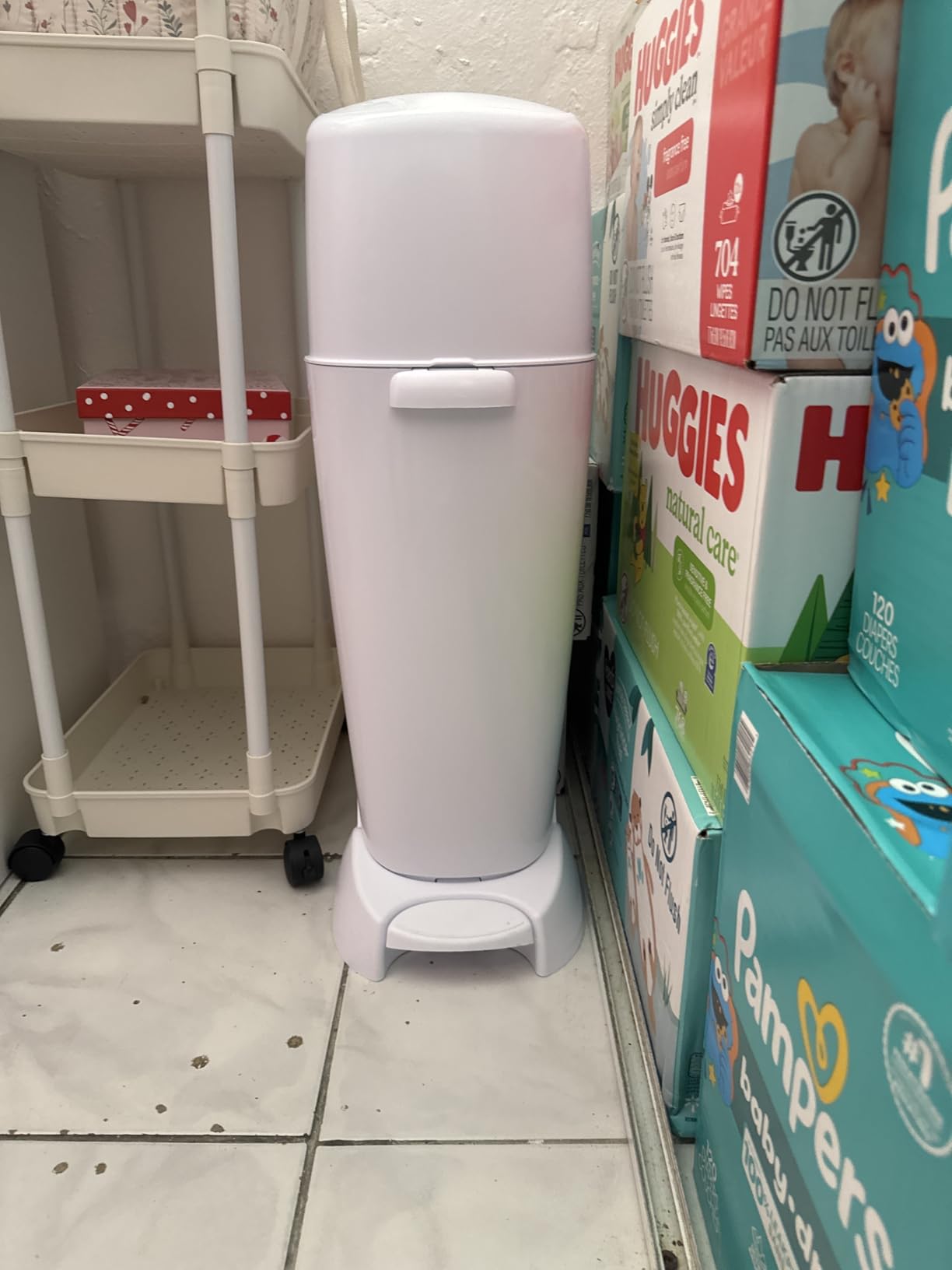 Diaper Genie Complete Diaper Pail (White) - Includes 1 Refill (Holds 270 Newborn Diapers) & 1 Carbon Filter | Hands-free disposal with double Air-Tite clamps for odor control customer photo 2