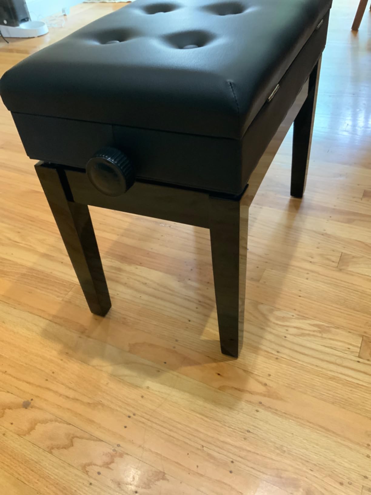 SONGMICS Adjustable Piano Bench with Padded Cushion and Storage Compartment | Tufted Piano Chair Seat, Vanity Stool, 21.6 x 13.2 x 18.5 Inches, Black, MARY Collection ULPB57H customer photo 2