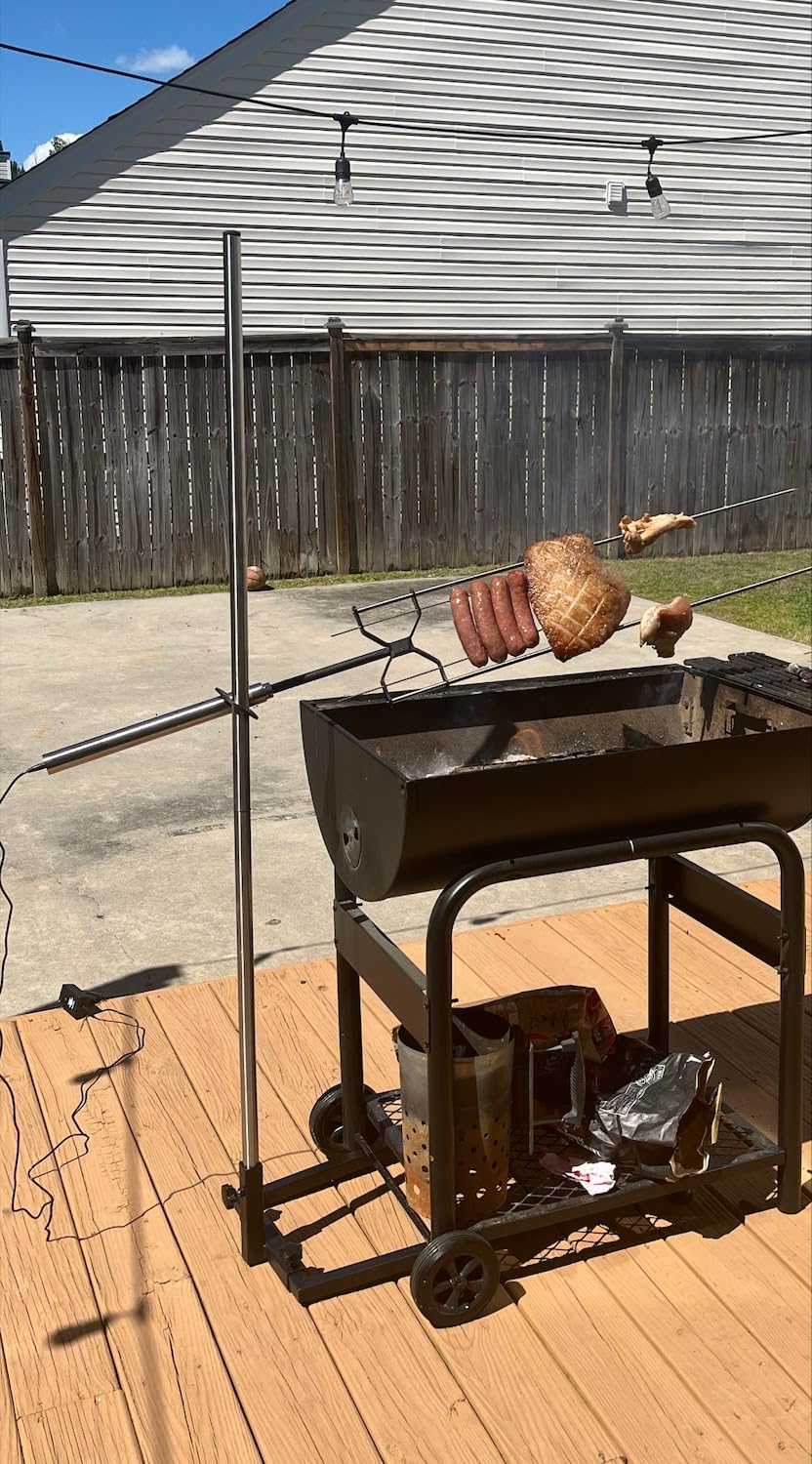 KANKA Rotisserie Grill Kit - Heavy Duty Portable Spit Roaster with Electric Motor - Works with Fire Pits, Campfires, Charcoal & Gas Grills - 22LB Capacity, Stainless Steel - Includes Carrying Bag customer photo 2