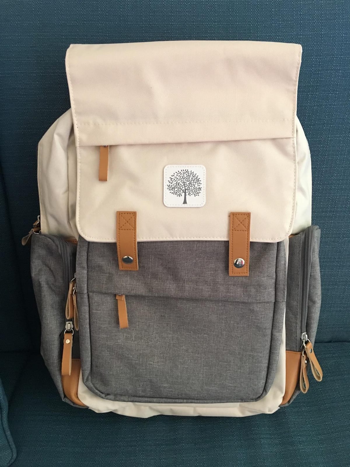 Parker Baby Co. 8-Year Original Birch Diaper Backpack - Cream | Parker Baby Co. roomy hands-free bag with insulated bottle pockets, stroller straps, and baby travel storage customer photo 1
