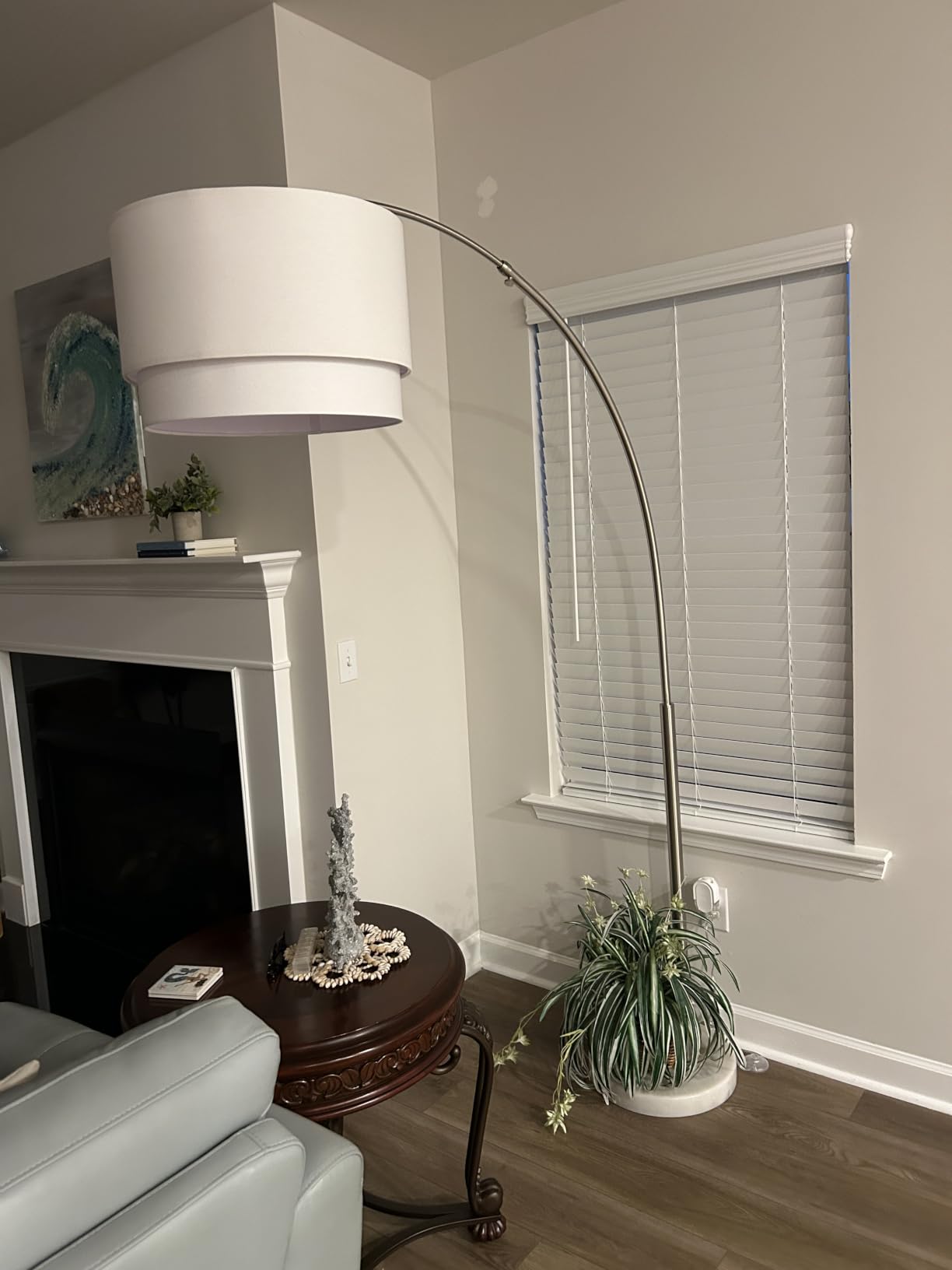 Brightech Mason Arc Floor Lamp - Modern Corner Standing Lamp with Unique Hanging Drum Lamp Shade for Living Room - Bright Overhead, Curved Hanging Light for Bedroom customer photo 1