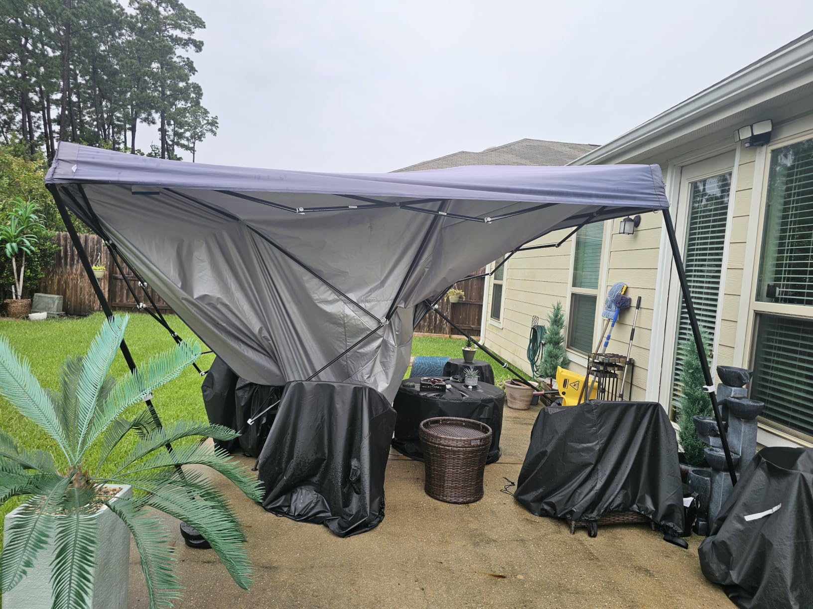 E-Z UP Ambassador Instant Pop Up Canopy Tent, 10' x 10', Roller Bag and 4 Piece Spike Set, Slate White customer photo 1