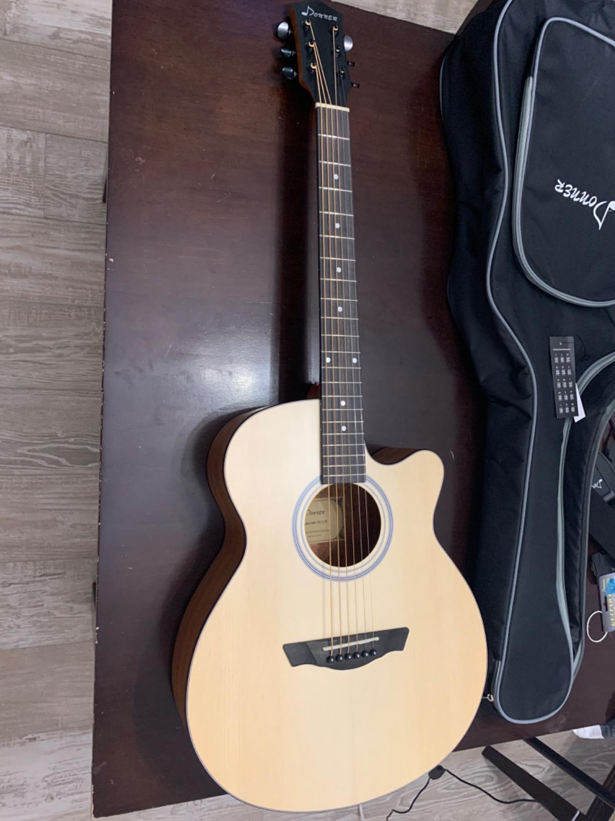 Donner Left Handed Acoustic Guitar Kit for Beginner Adult Full Size Cutaway Lefty Acustica Guitarra Bundle Set with Bag Strap Tuner Capo Pickguard String, 41 Inch, DAG-1CL customer photo 2