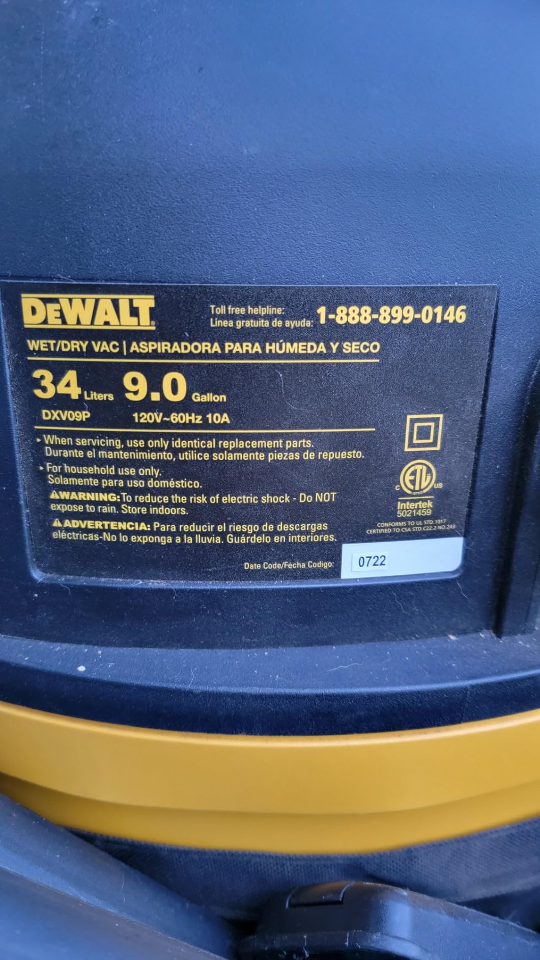 DEWALT Wet and Dry Vacuum 9 Gallon Poly Wet/Dry Vac Yellow Shop Vacuum 5 HP Strong Suction for Jobsite, Workshop 3 in 1 Multi Functions Model: DXV09P customer photo 2