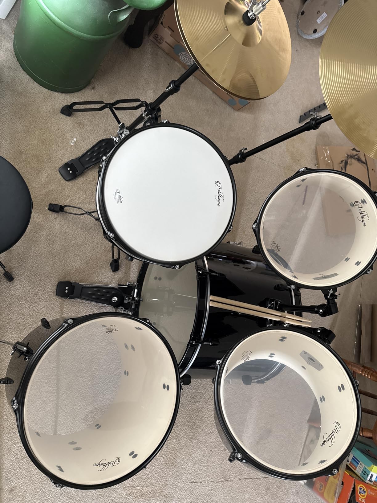 Ashthorpe 5-Piece Complete Full Size Adult Drum Set with Remo Batter Heads - Blue customer photo 2