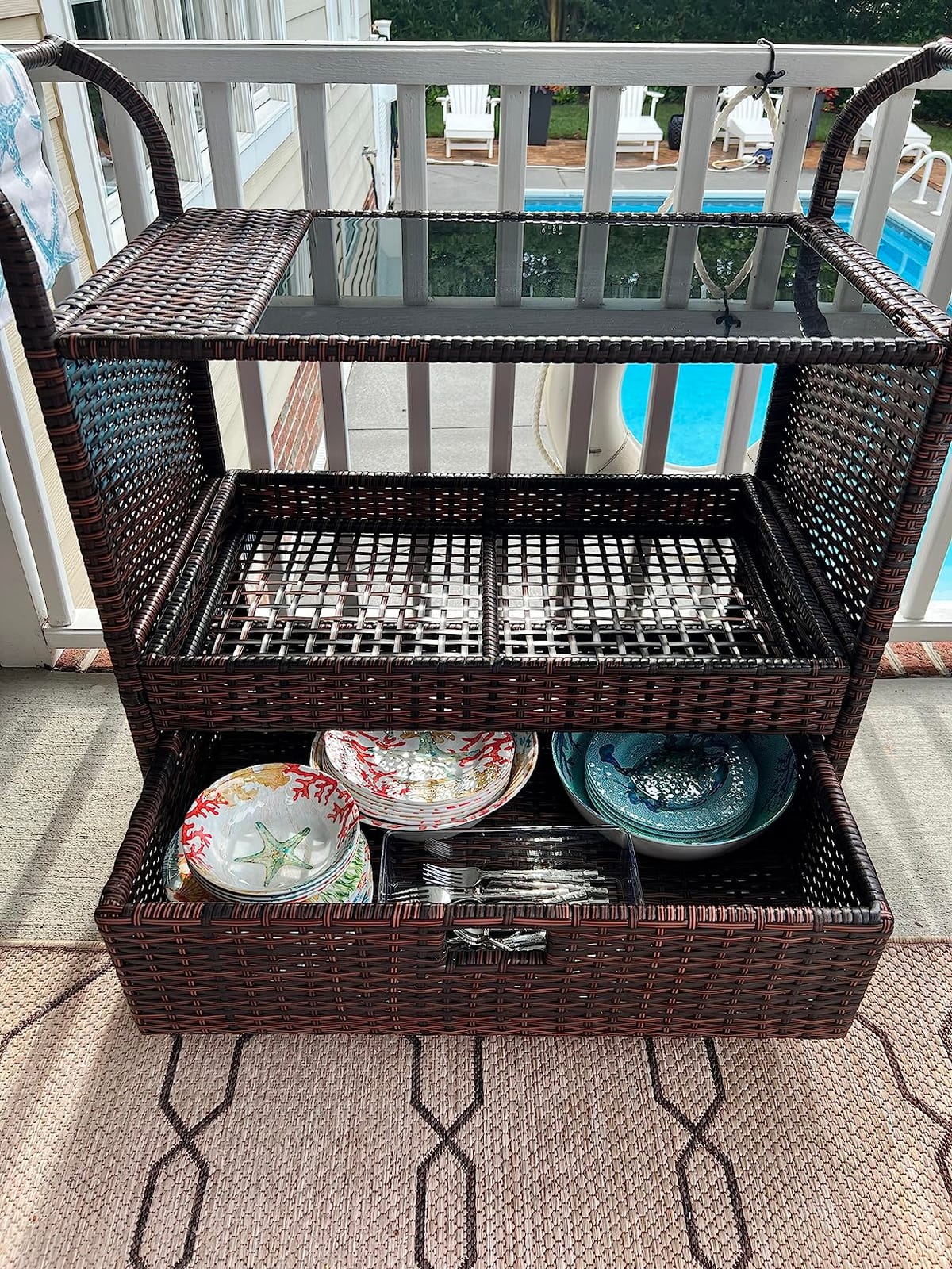 Christopher Knight Home Corona Outdoor Wicker Bar Table Cart, Multibrown customer photo 1
