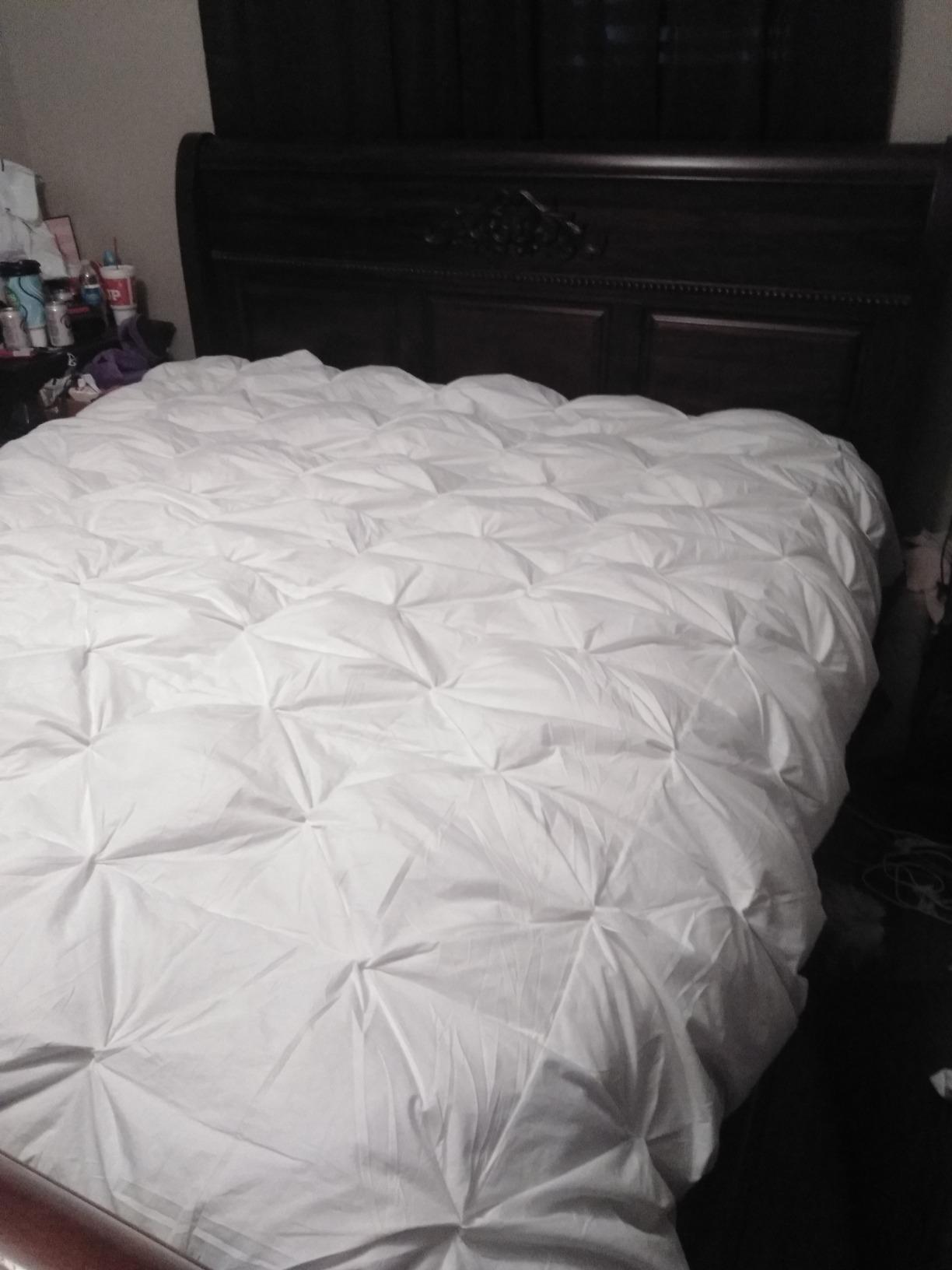 Luxurious All-Season Goose Down Feather Fiber Comforter Queen Size Duvet Insert, Exquisite Pinch Pleat Design, Premium Baffle Box, 100% Egyptian Cotton Cover, 55 oz. Fill Weight, White customer photo 1