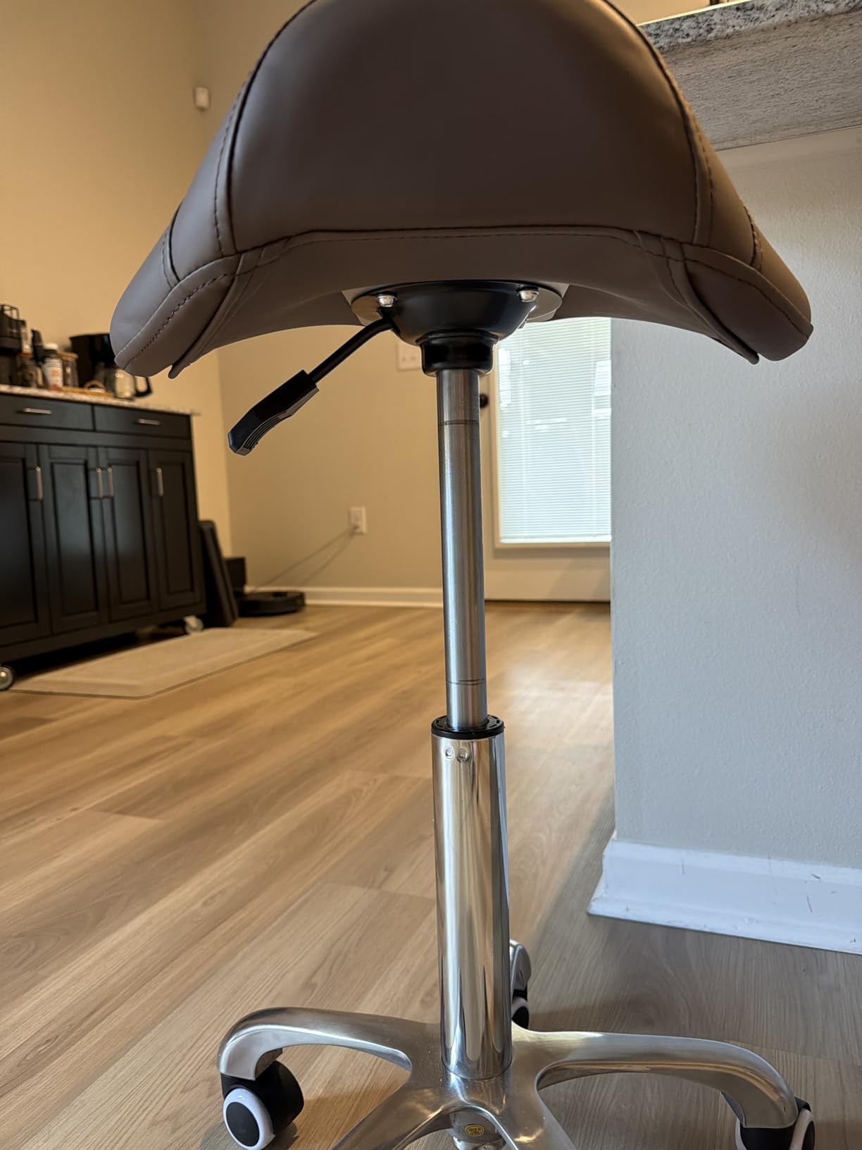 Kaleurrier Rolling Saddle Stool for Salon Kitchen Swivel Desk Chairs - Heavy Duty Saddle Chair for Professionals, 350 lb Weight Capacity, 22-30