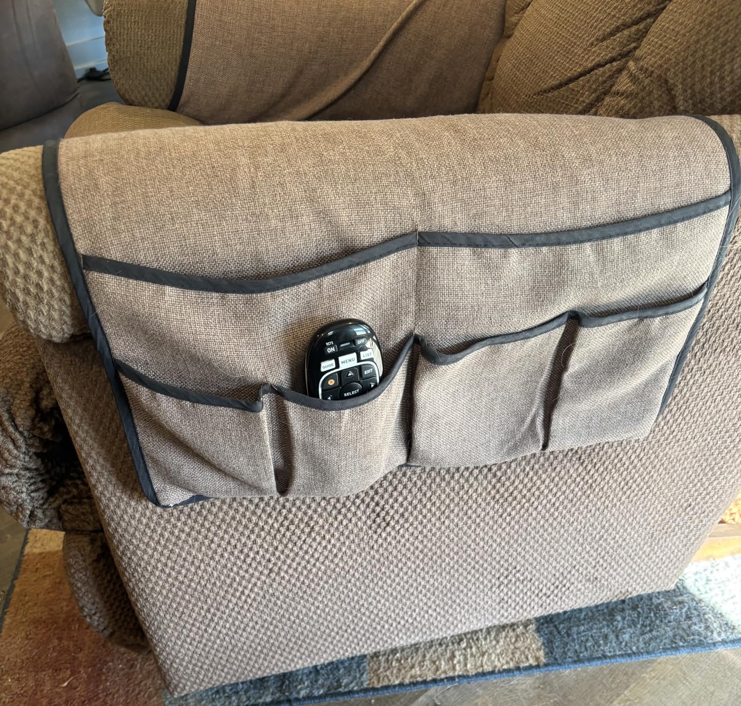Joywell Remote Control Holder Armchair Caddy Armrest Organizer Chocolate | with 6 Pocket Storage, Non Slip, for Recliner Couch Sofa Arm Chair Caddie, for Magazine, Tablet Kindle, Phone customer photo 1