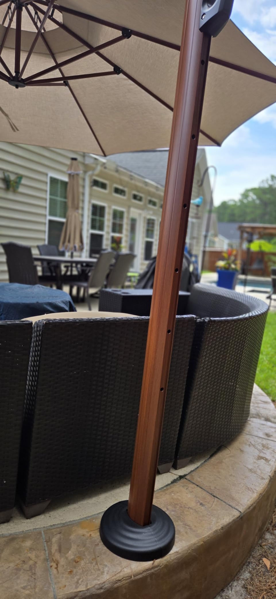 PURPLE LEAF Patio Umbrella 11ft Double Top Wood-Grain Finish, Navy Blue | Braced frame holds firm, 240GSM fade-resistant fabric, UPF 50+ Protection, Long-lasting aluminum, Base needed for stability customer photo 2