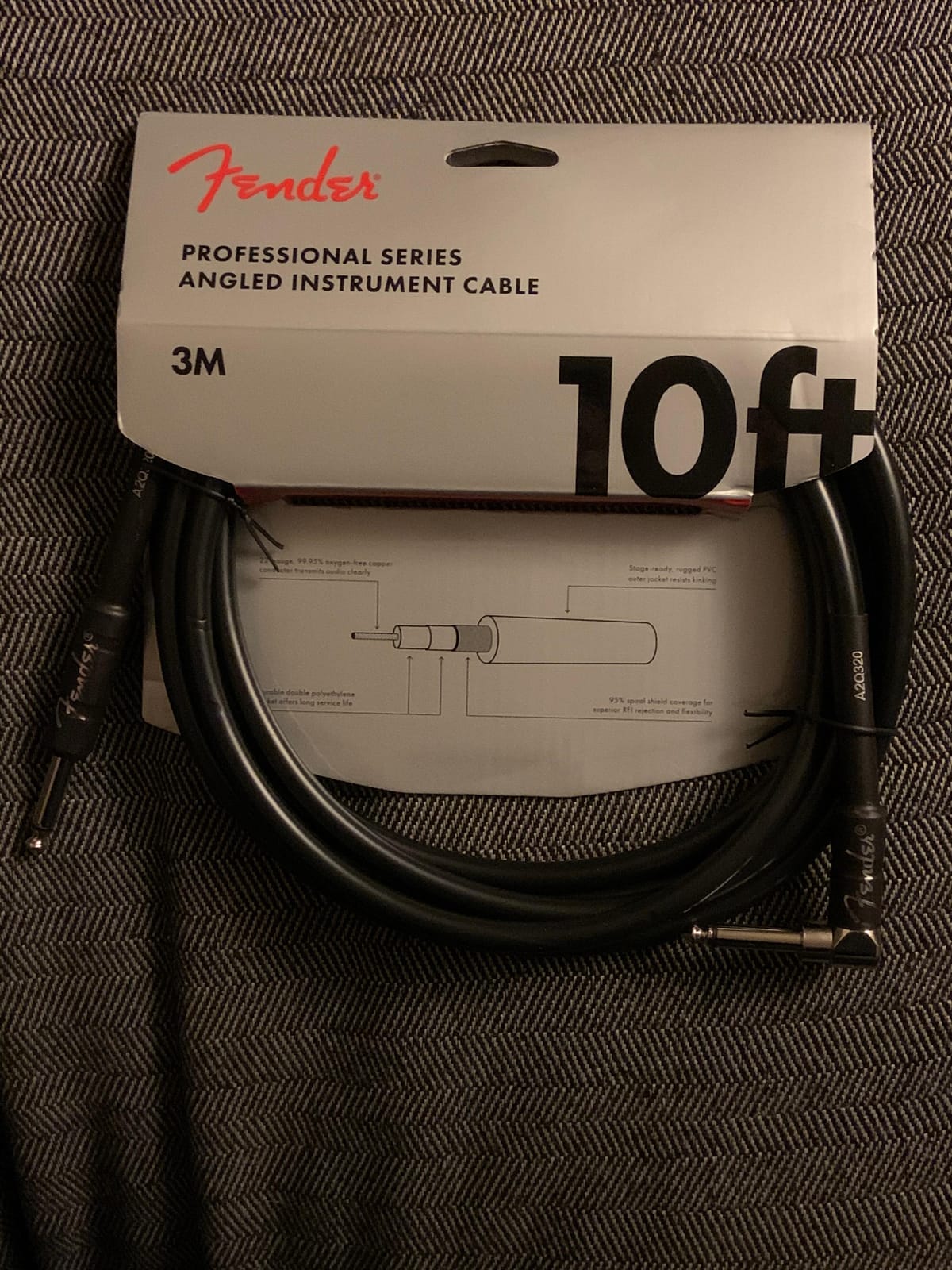 Fender Professional Series Instrument Cable, Straight/Angle, Black, 10ft | Noise-free signal, live performance ready, straight to angle, durable braided jacket, fits electric & bass guitar, 10 foot customer photo 1