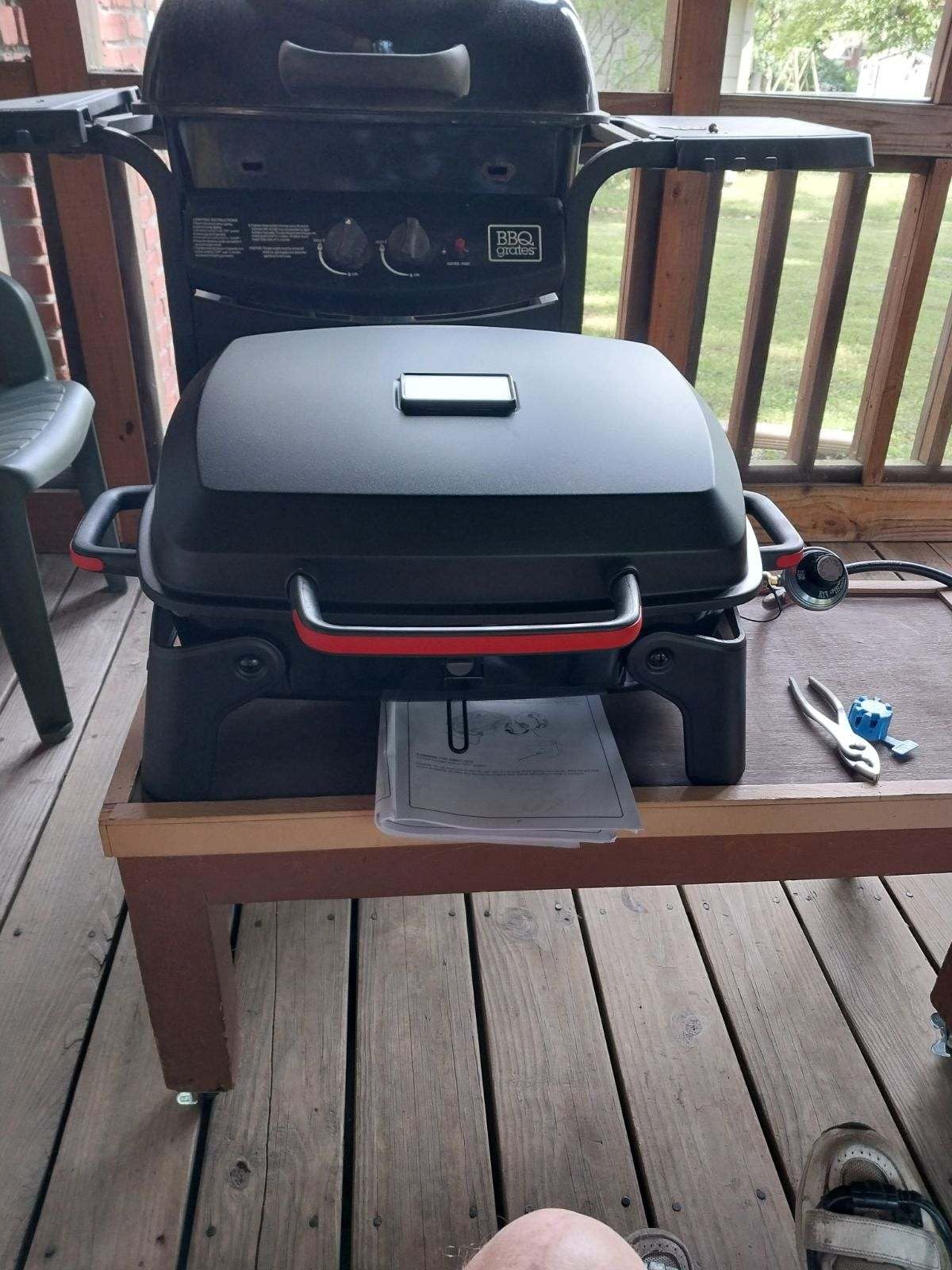 Megamaster Tabletop 1 Burner Gas Grill, Foldable Legs with Warming Rack | Offers 11000 BTU, Built-In Thermometer, Push Ignition, 360 Sq In Cooking Space, Uses 1 Lb Propane, For Camping & Tailgating customer photo 1