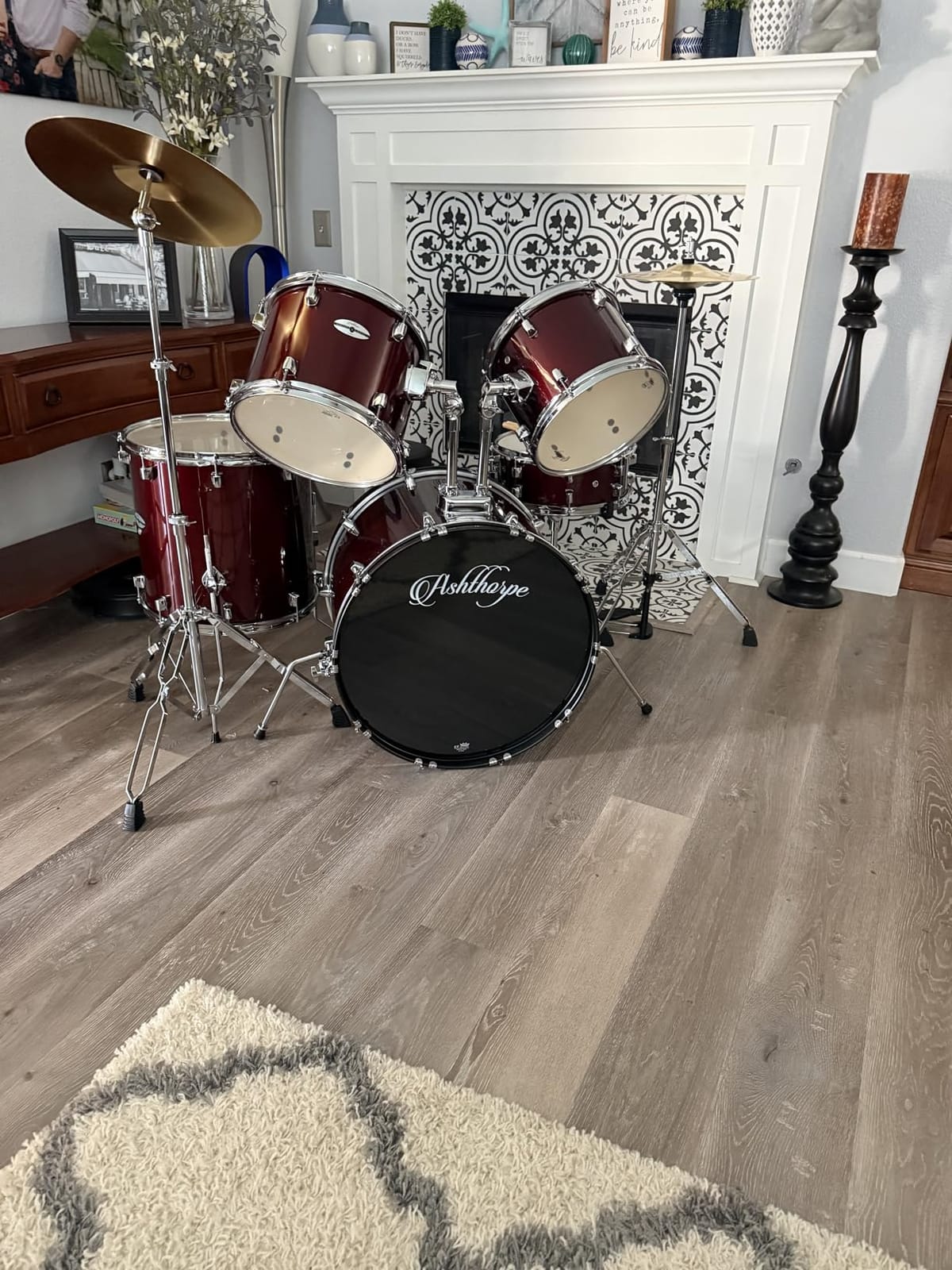 Ashthorpe 5-Piece Full Size Adult Drum Set with Remo Heads & Premium Brass Cymbals - Complete Professional Percussion Kit with Chrome Hardware - Red customer photo 2