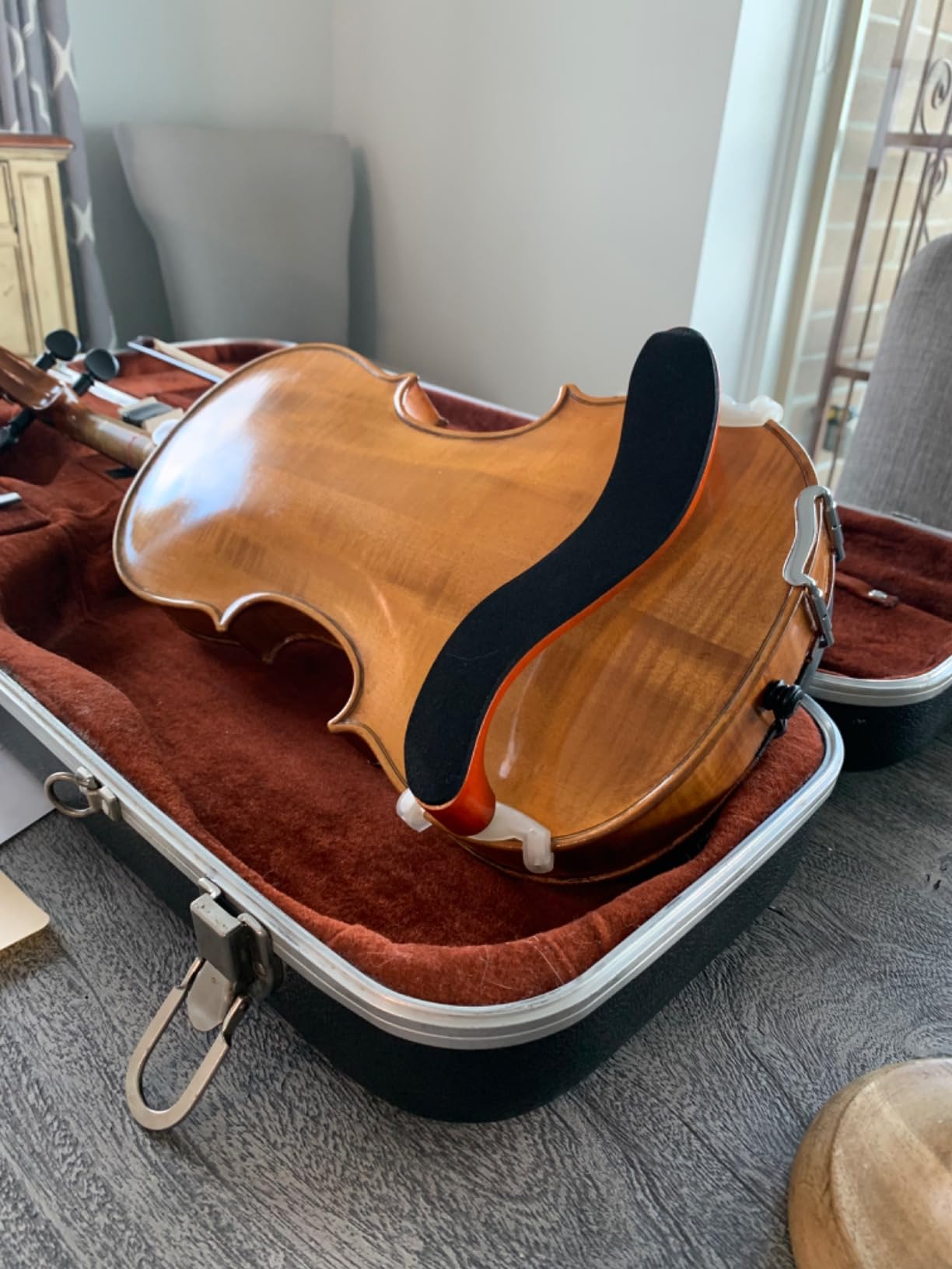 AMZZ 4/4 Violin Shoulder Rest - Maple Wood, Comfortable Foam Pad & Height Adjustable Feet, Fits 3/4 & 4/4 Violins, 12