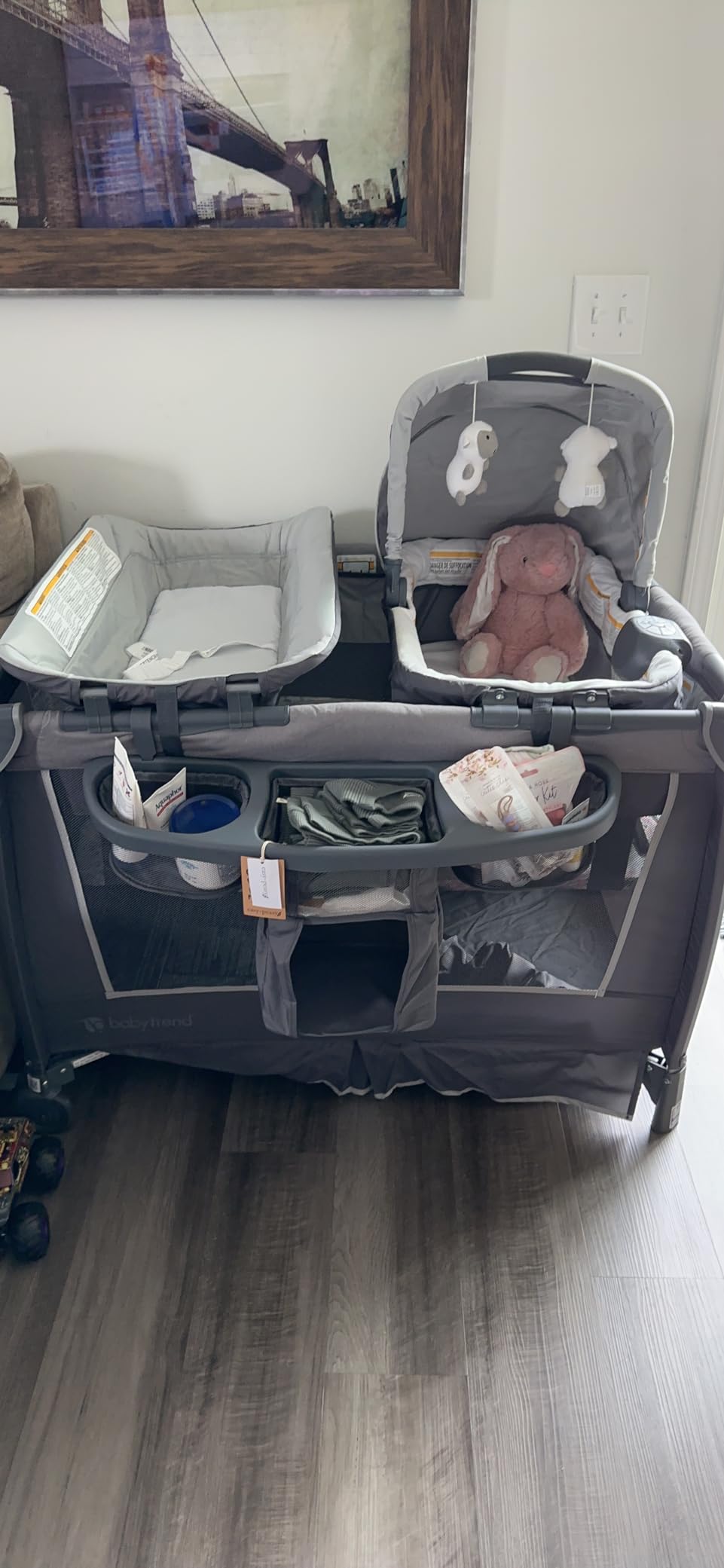 Baby Trend Retreat Nursery Center Playard, Bassinet & Storage, Robin | Portable Playard with Changing Table, Foldable and Convertible Travel Play Crib for Babies and Toddlers customer photo 2