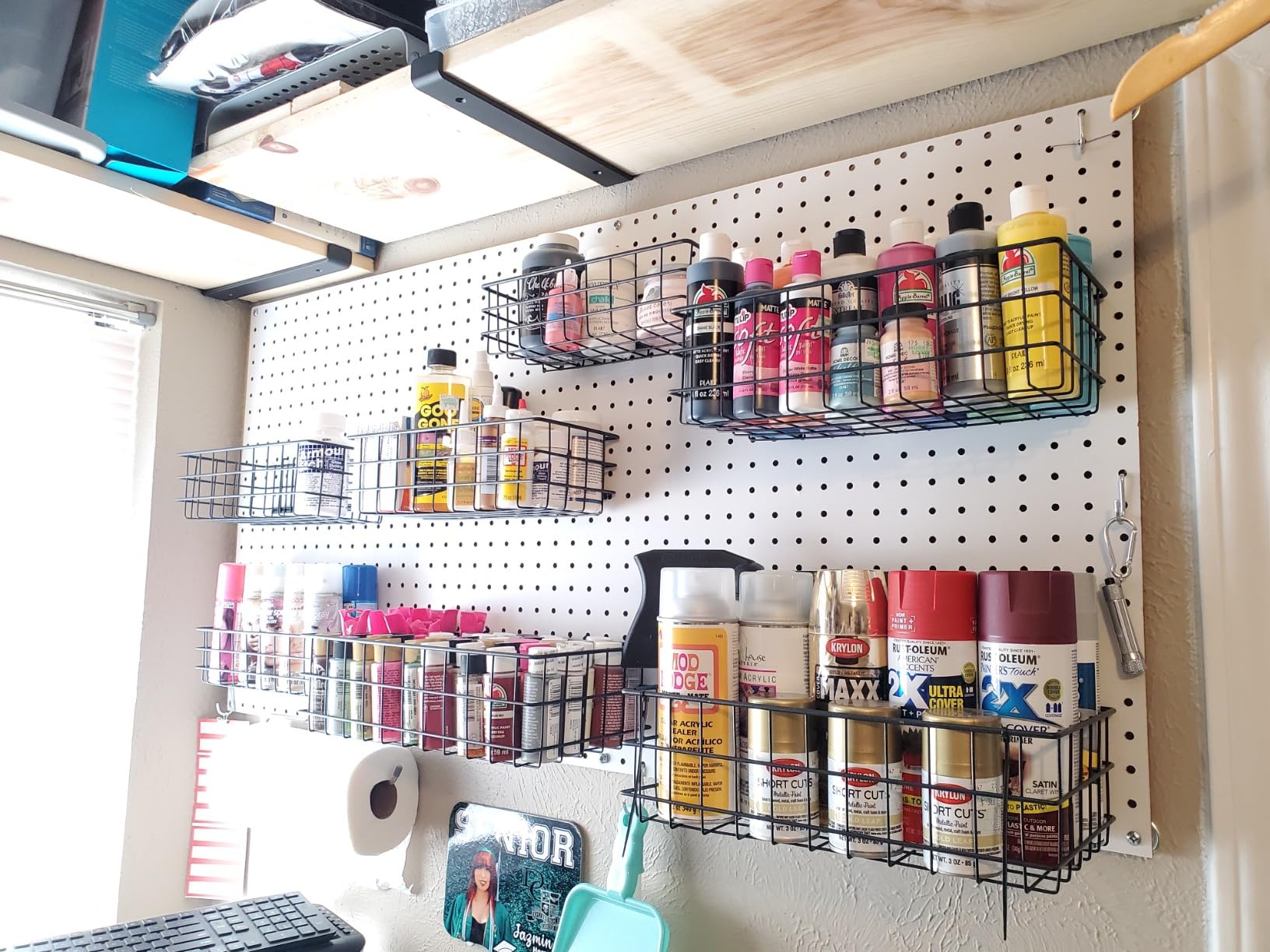 INCLY 4 Pack Pegboard Baskets Bins Set, Black Metal Pegboard Accessories | 4 Size Square Style, Metal Wire Basket, For Any Peg Board Organizing Tools, Workbench Garage Wall Storage customer photo 1
