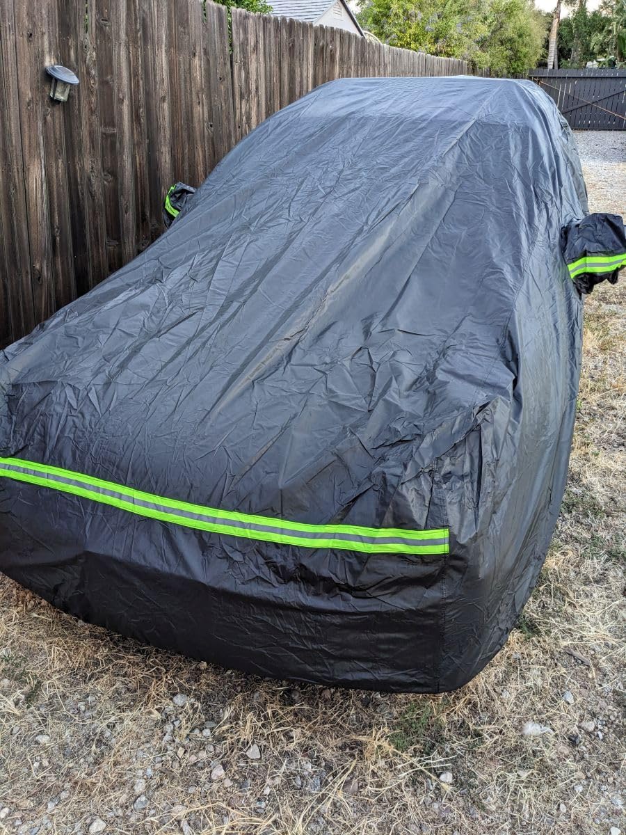 Favoto Car Cover Waterproof All Weather Windproof for SUV 188-198 Inches | UV Protection, Soft Cotton Lining, Driver Door Zipper, Reflective Strips and Storage Bag Included with Vehicle Fitment Silver customer photo 1