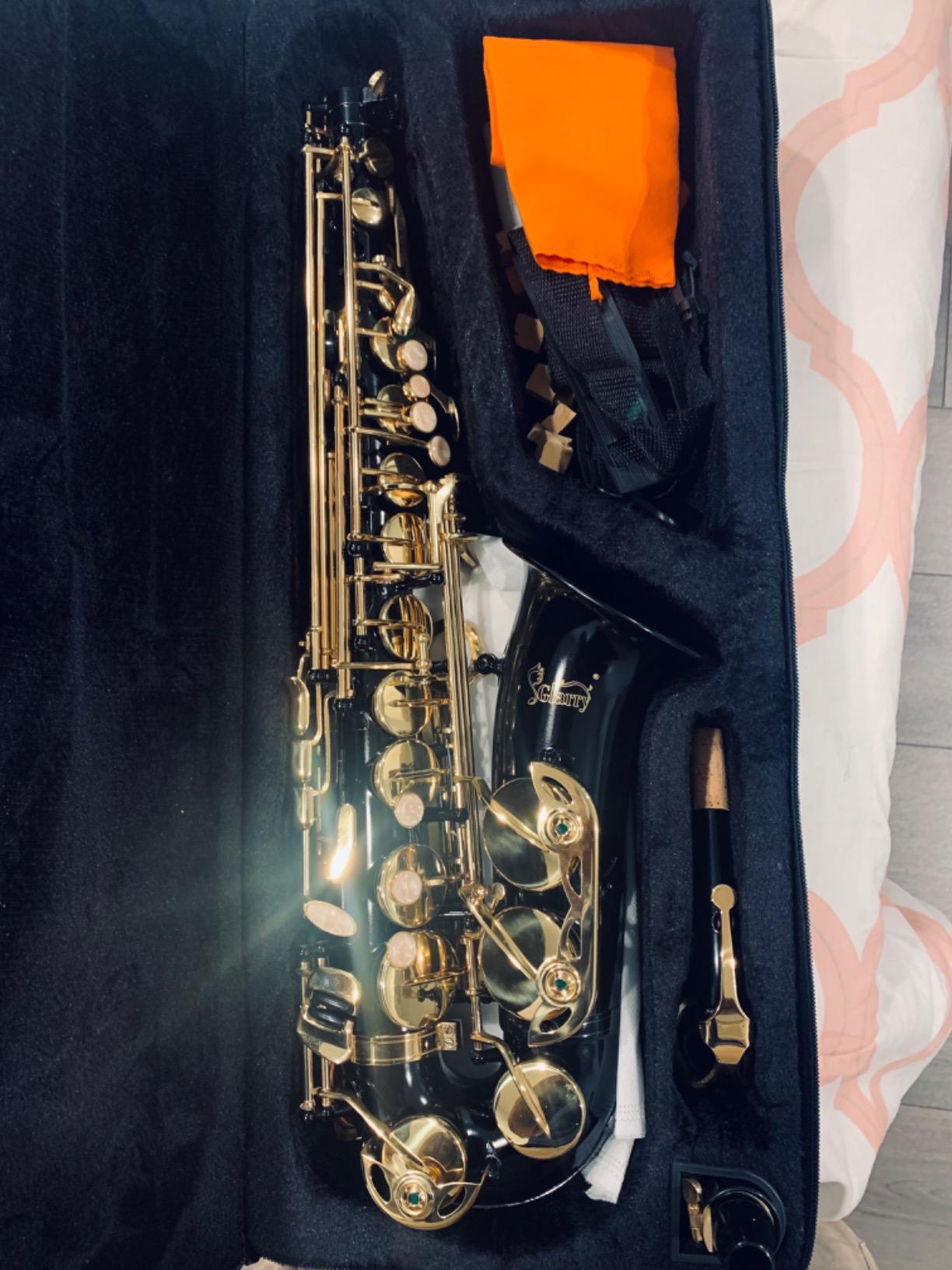 Glarry Student Alto Eb E-flat SAX Saxophone Gold Lacquer SAX Beginners Kit with Case, Reeds, Mouth Piece, Soft Cleaning Cloth and Rod, Gloves (Black) customer photo 1