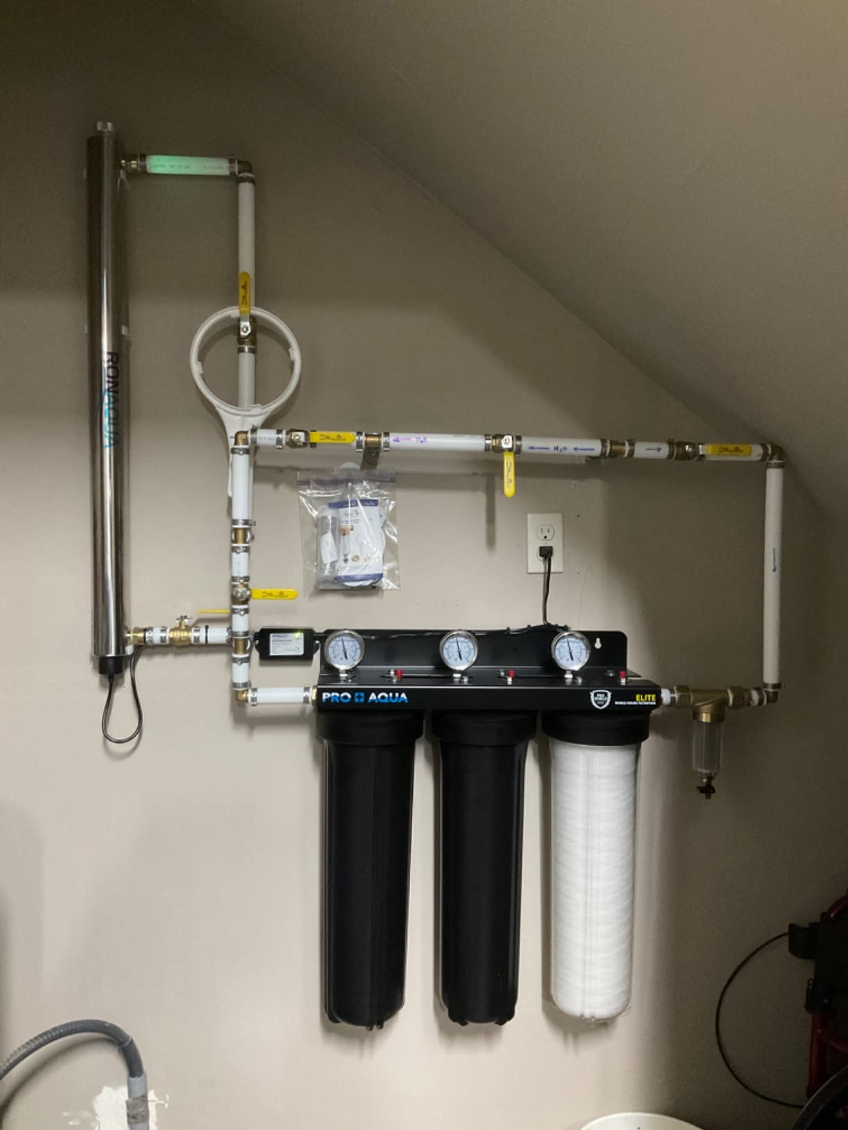 PRO+AQUA Elite Series GEN2 PRO-100-E 3-Stage Whole House Water Filtration System for City & Well Water with Pressure Gauges | Reduces Contaminants, Sediment, Chemicals, Heavy Metals, with 1