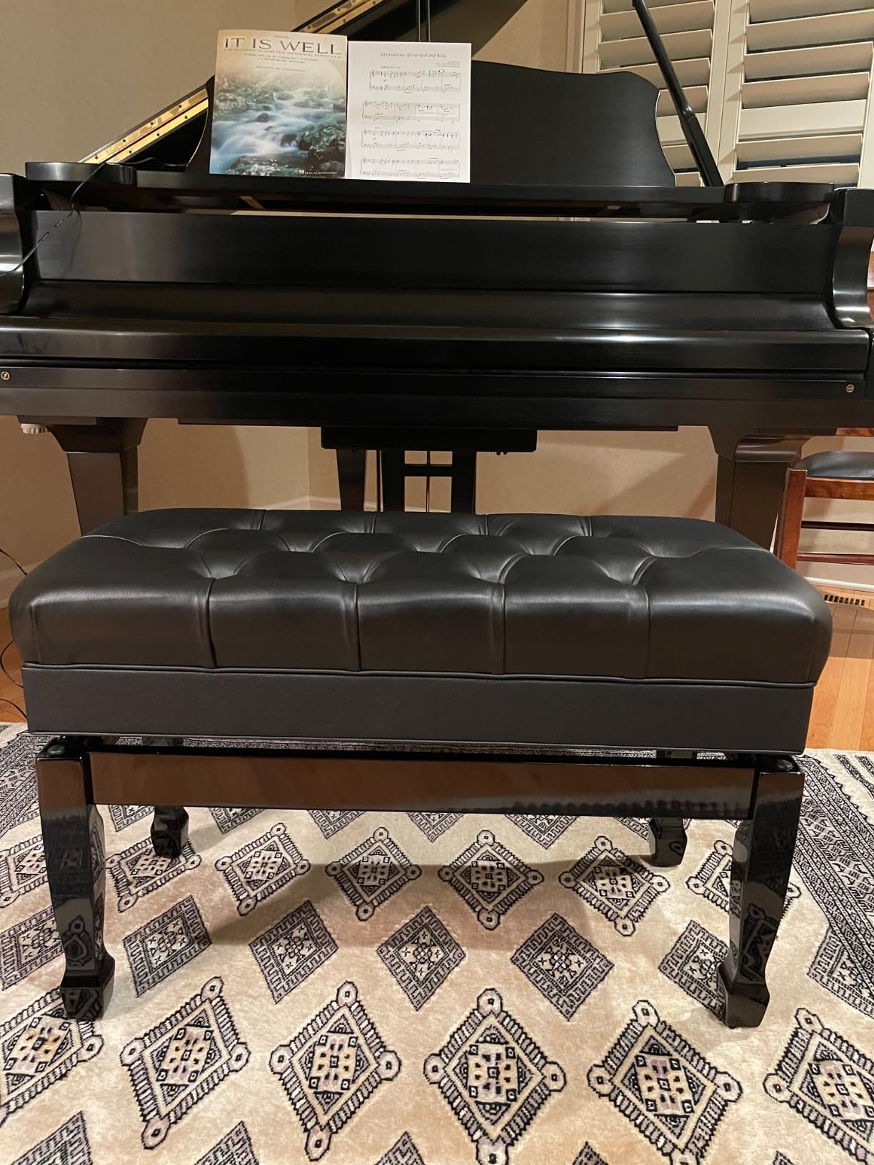 Griffin Genuine Leather Piano Bench, Oversize Duet Black Wood Frame Stool customer photo 1