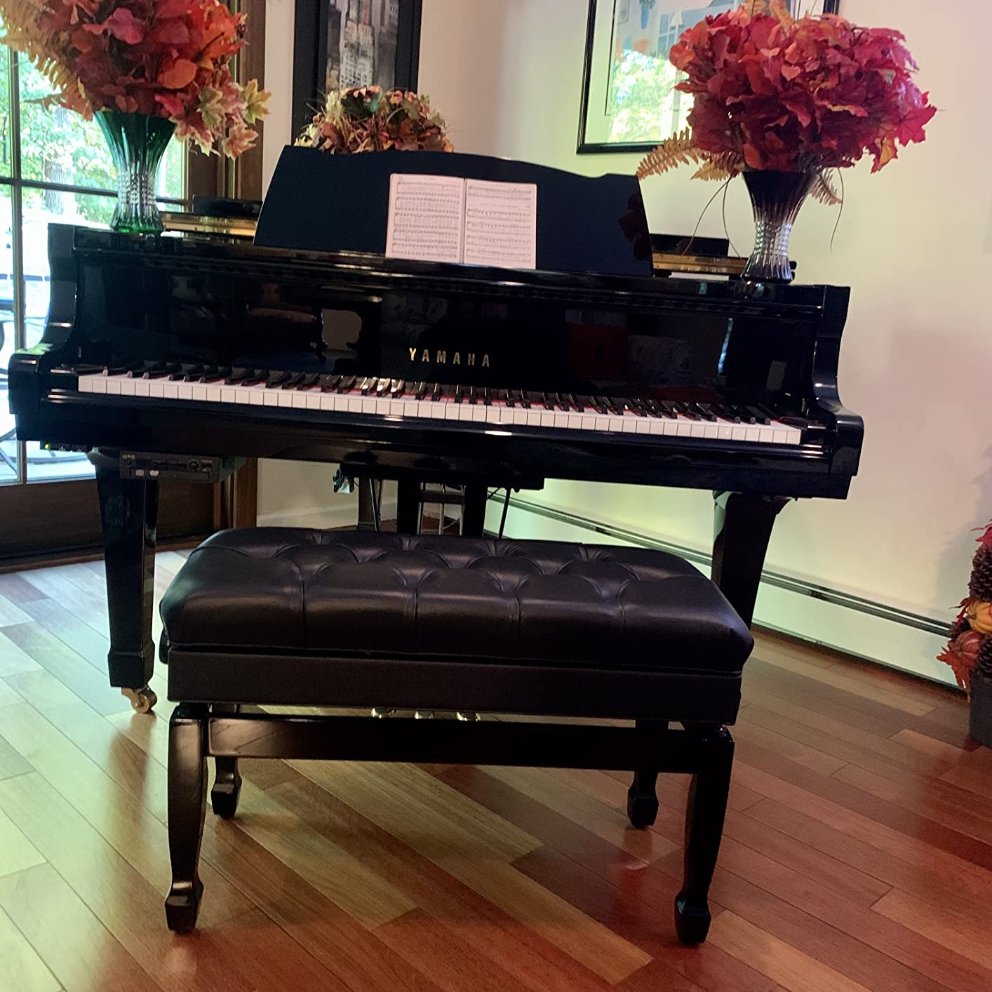 Griffin Genuine Leather Piano Bench, Oversize Duet Black Wood Frame Stool customer photo 2
