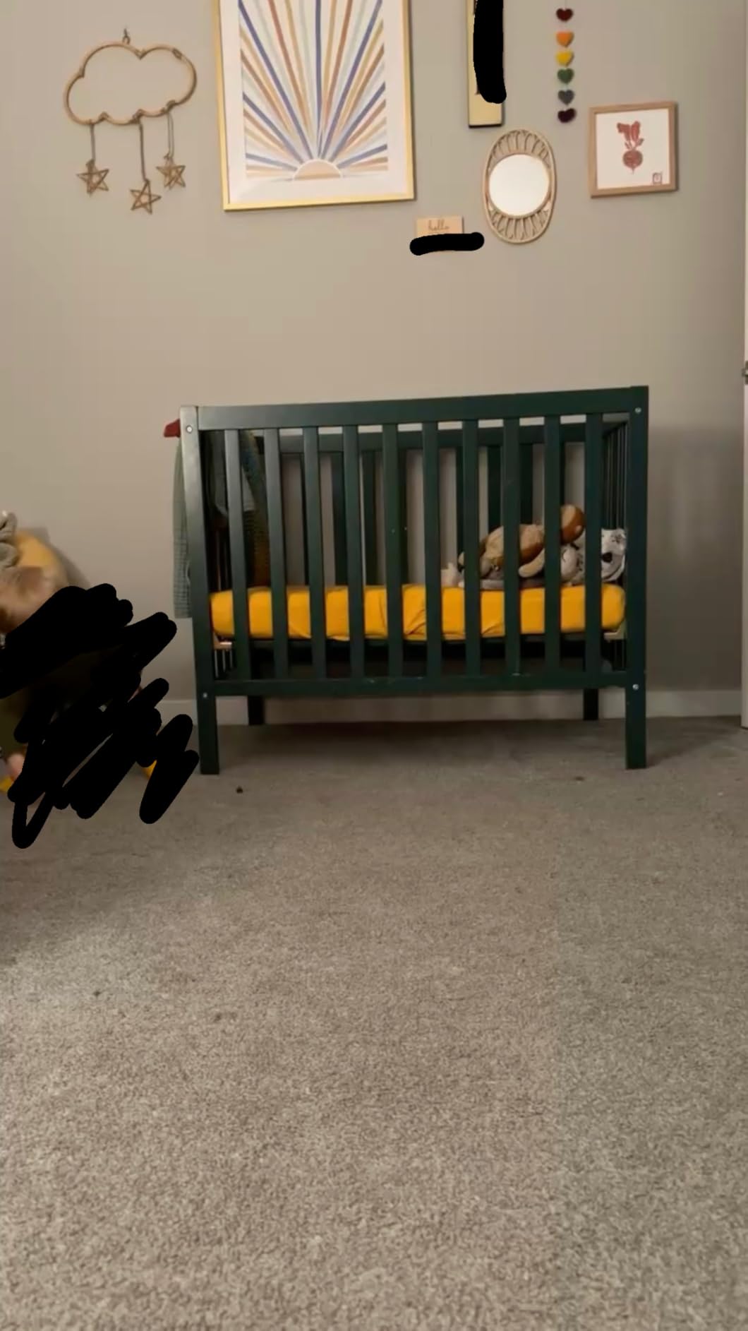 Dream On Me Edgewood 4-in-1 Convertible Mini Baby Crib in Cool Grey GreenGuard Gold & BSA, Non-Toxic, Compact 40×25×33