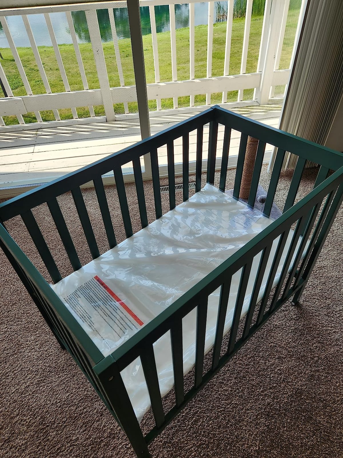 Dream On Me Edgewood 4-in-1 Convertible Mini Baby Crib in Cool Grey GreenGuard Gold & BSA, Non-Toxic, Compact 40×25×33