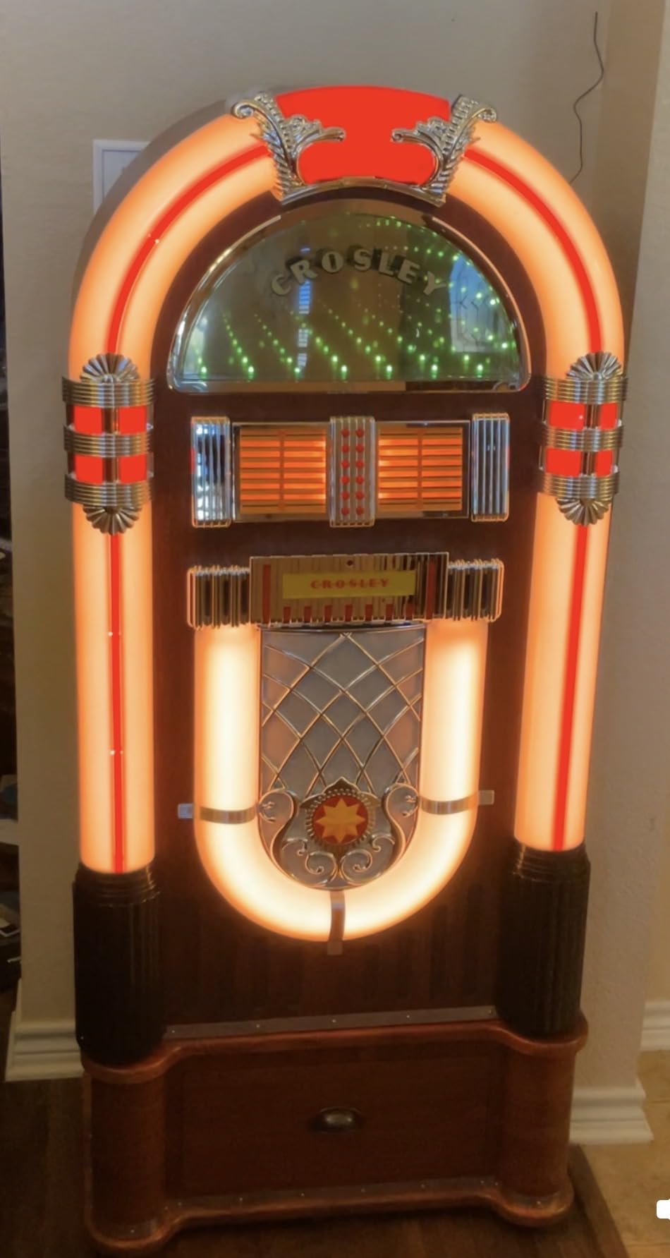 Crosley CR1215A-WA Full Size Digital Jukebox, Walnut | Color Changing LED Lights | Bluetooth In, CD Player, AM/FM Radio customer photo 1
