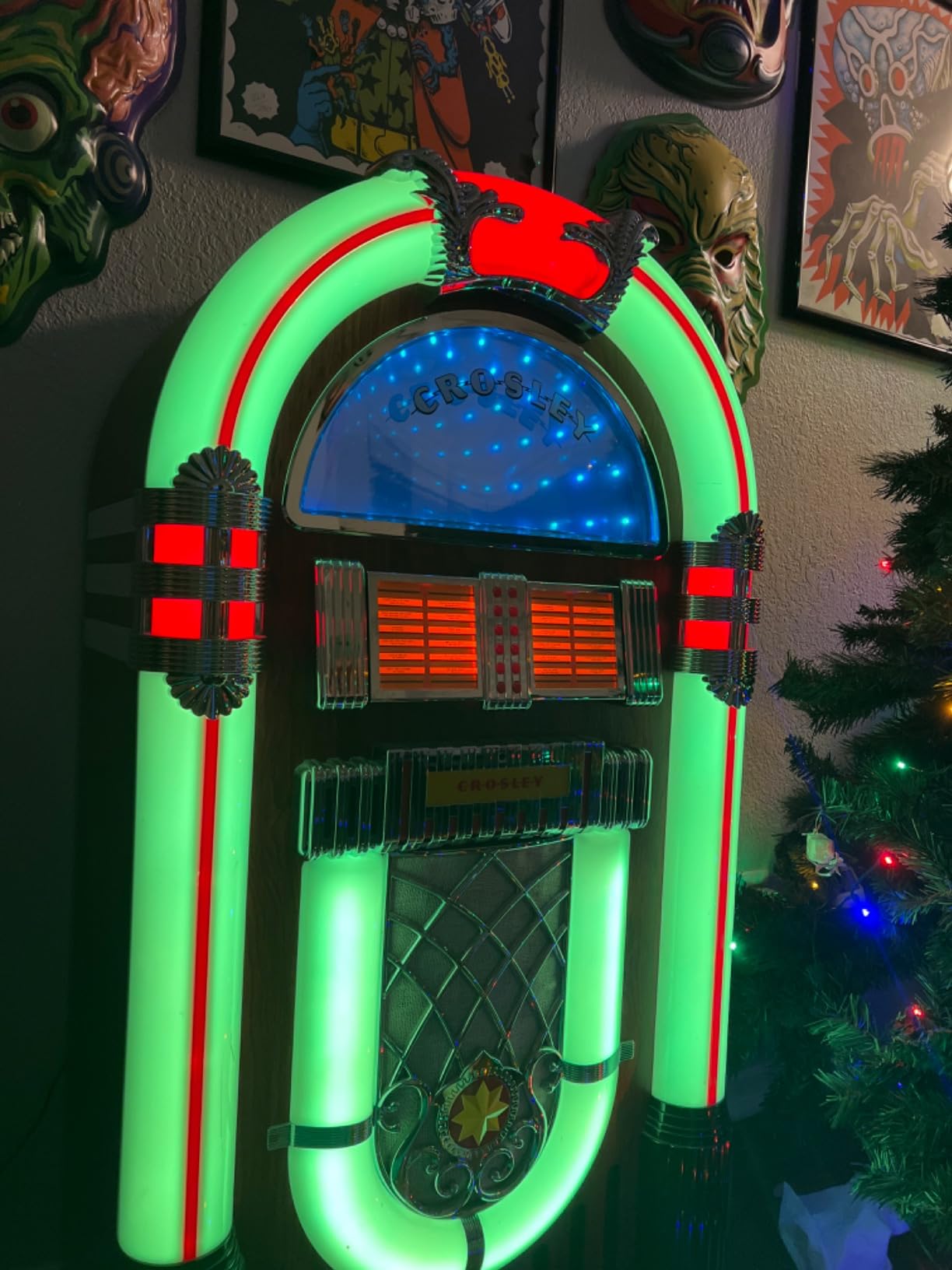 Crosley CR1215A-WA Full Size Digital Jukebox, Walnut | Color Changing LED Lights | Bluetooth In, CD Player, AM/FM Radio customer photo 2
