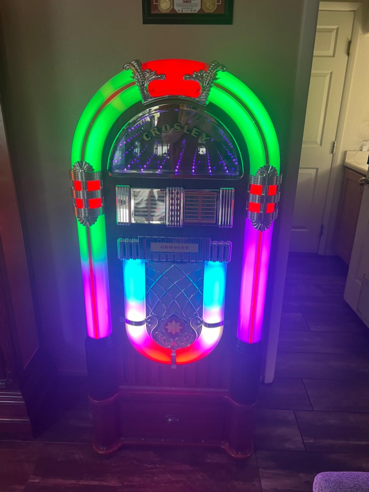 Crosley CR1215A-WA Jukebox with ST15-WA Stand Included, Walnut | AM/FM Radio, Bluetooth In, CD Player customer photo 1