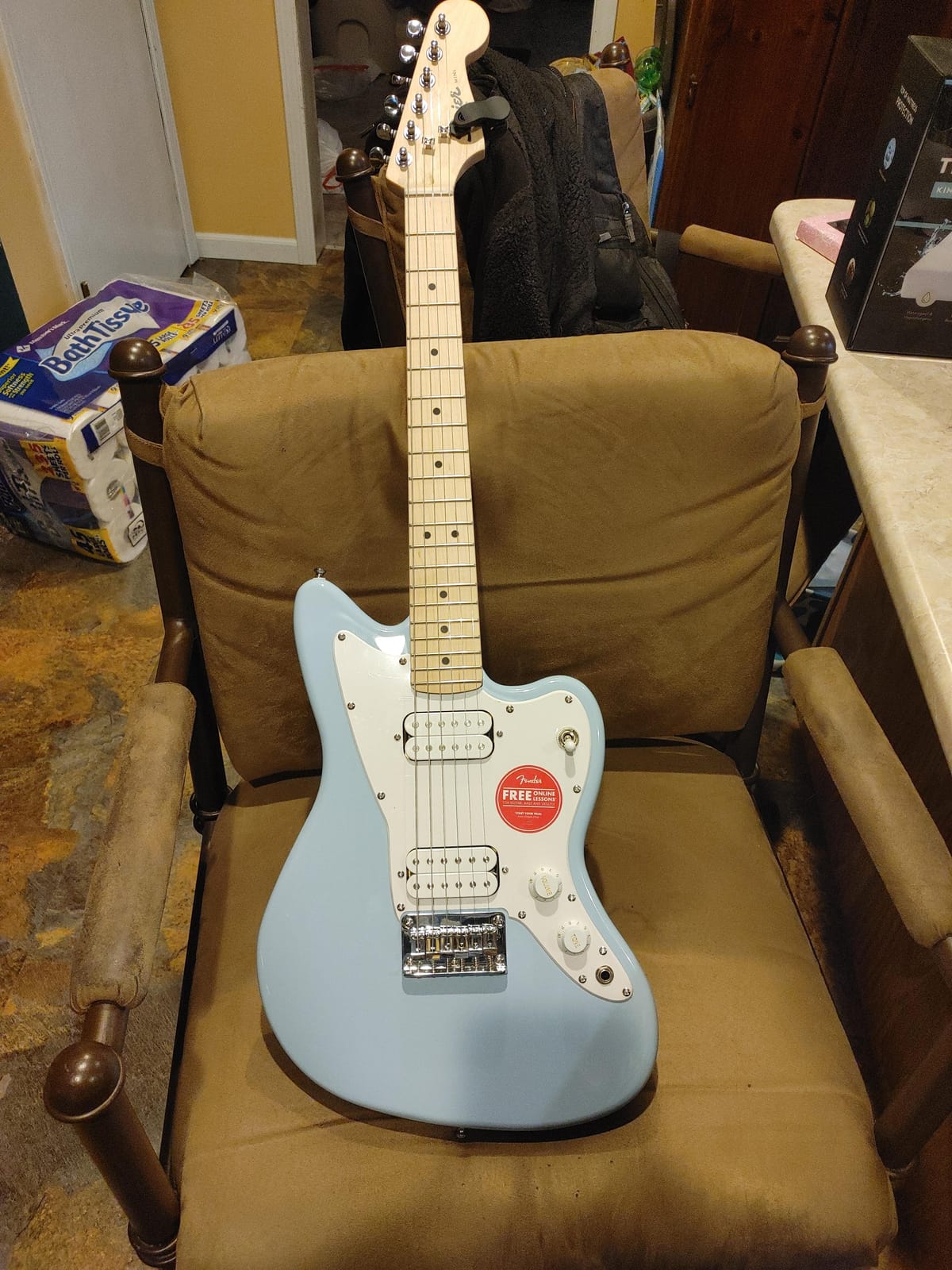 Squier Mini Jazzmaster Electric Guitar, Daphne Blue, Maple Fingerboard customer photo 1