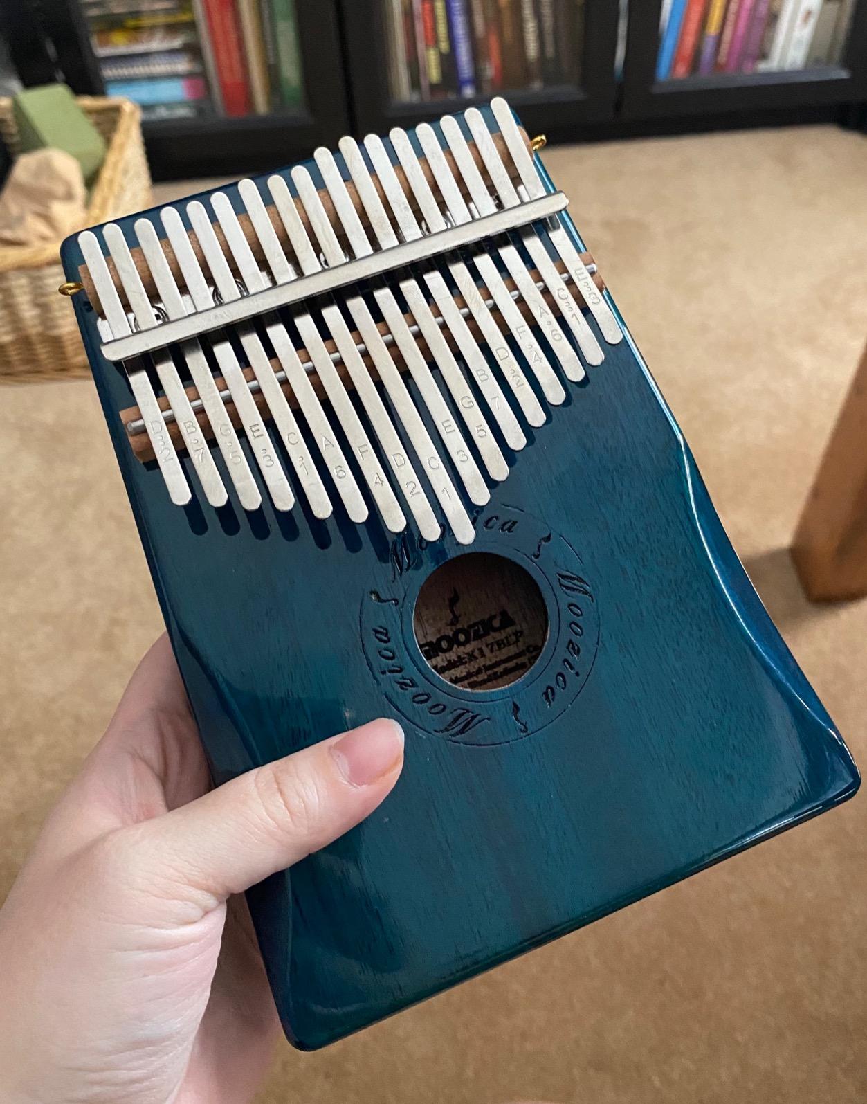 Moozica 17 Keys Kalimba Thumb Piano, Solid Mahogany Wood Professional Marimba Mbira with Piano Lacquer Finishing Musical Instrument Gift (Blue-K17BP) customer photo 2