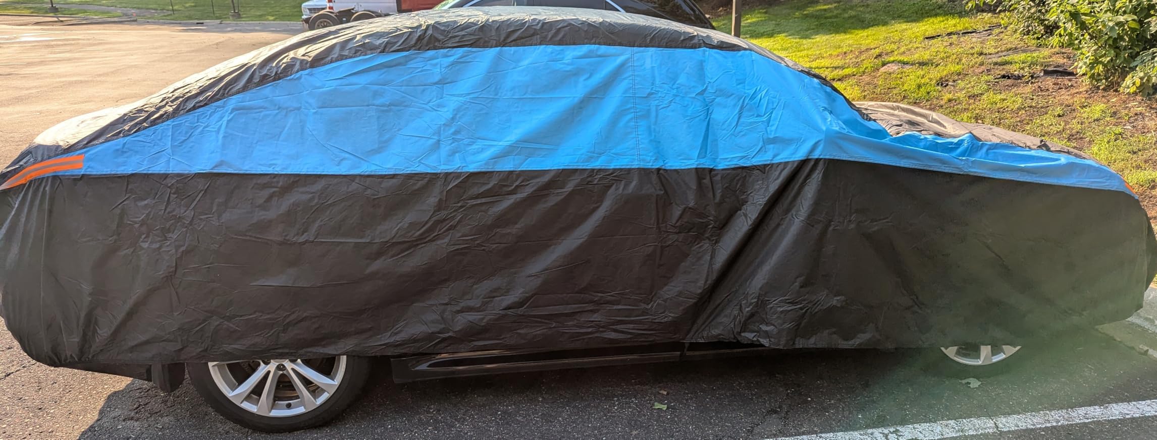 MORNYRAY Waterproof Car Cover All Weather Snowproof UV Protection Windproof Outdoor Full car Cover, Universal Fit for Sedan (Fit Sedan Length 194-206 inch, Blue) customer photo 1