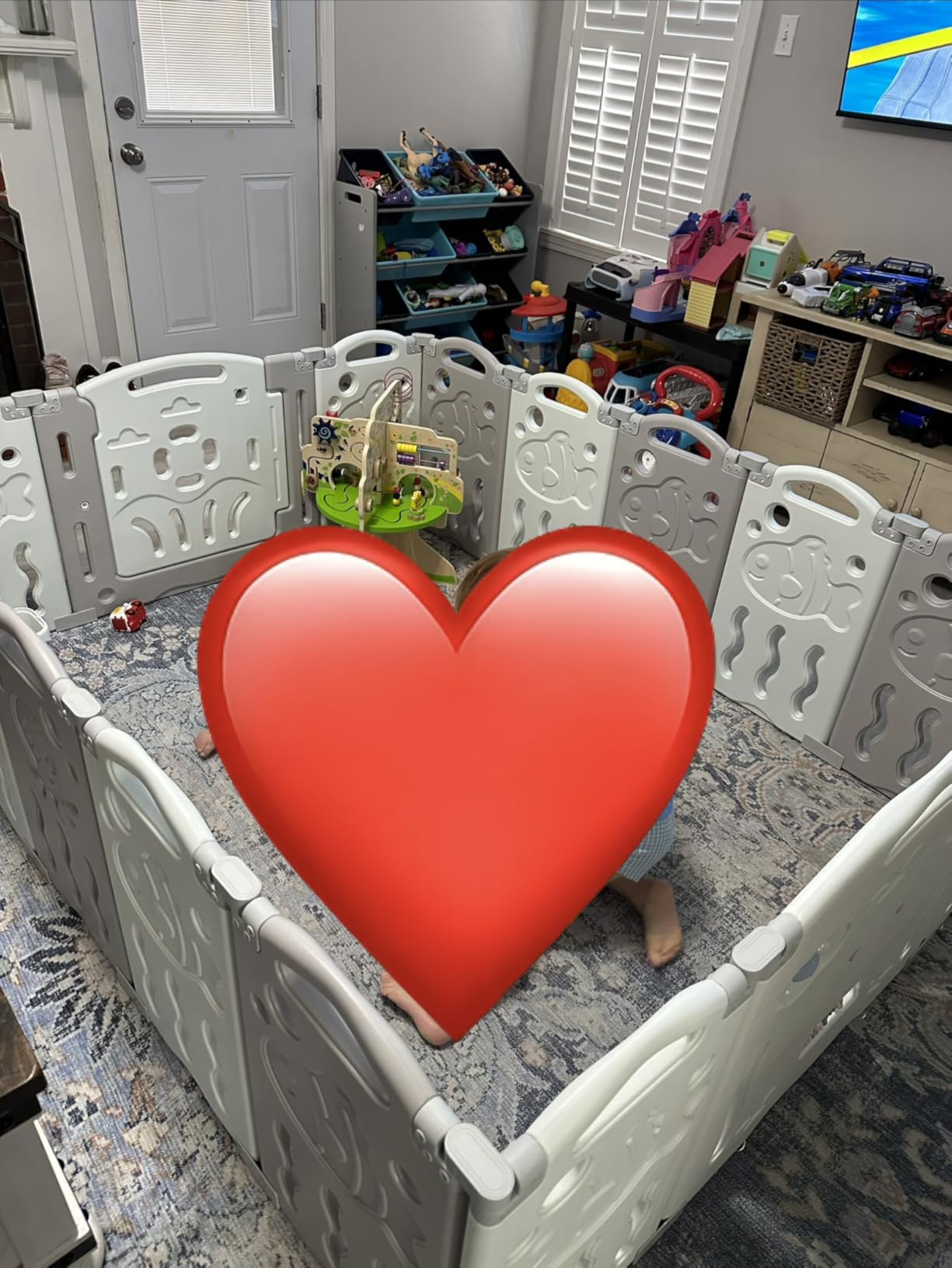 Albott Baby Fence Kid Playpen 18 Panel Albott Play Yard - Foldable Kids Safety Activity Center Playard Safety Lock Gate, Adjustable Shape, Portable Design for Indoor and Outdoor (18 Panel, Grey+White) customer photo 2