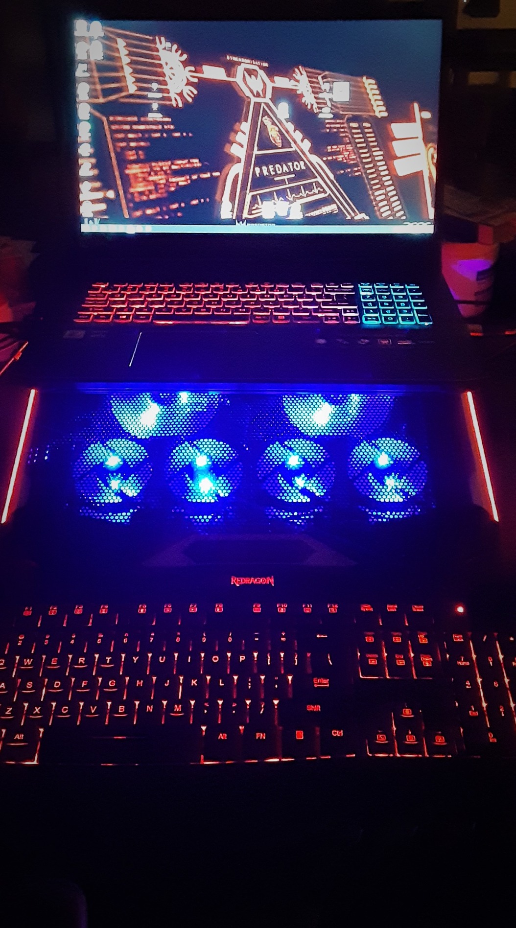 TopMate C11 Laptop Cooling Pad RGB Gaming Notebook Cooler, Laptop Fan Stand Adjustable Height with 6 Quiet Fans and Phone Holder, Computer Chill Mat, for 15.6-17.3 Inch Laptops - Blue LED Light customer photo 1