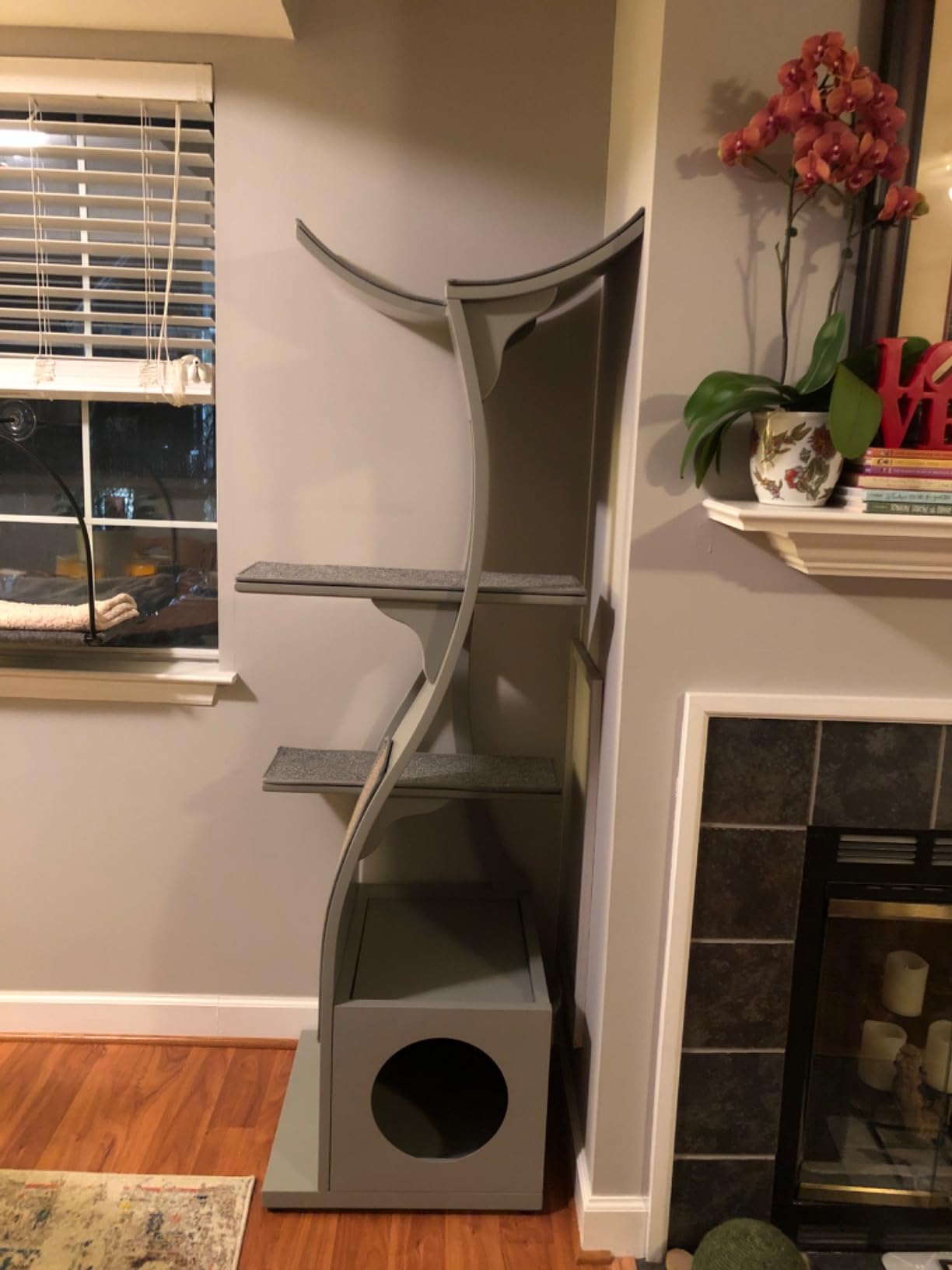 The Refined Feline 69 Inch Tall Mahogany Brown Lotus Cat Tower, Multi-Level Modern Cat Tree for Indoor Cats with Scratching Post, Climbing Cat Condo with Cushioned Cubby customer photo 2