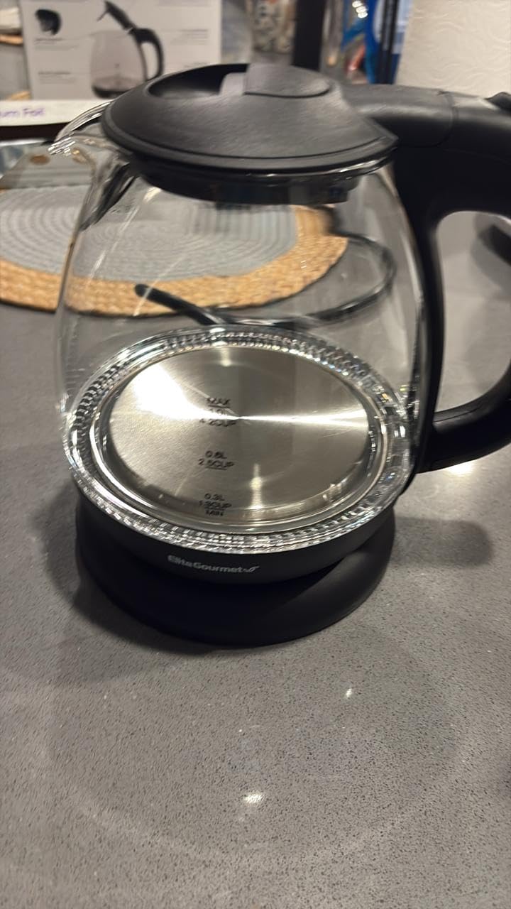 Elite Gourmet EKT1001 1.0L Glass Kettle, 1100W, Cordless Base, Black | BPA-Free Glass, Blue LED Interior, 360° Base, Auto Shut-Off Function, Quickly Boil Water for Tea & More customer photo 2