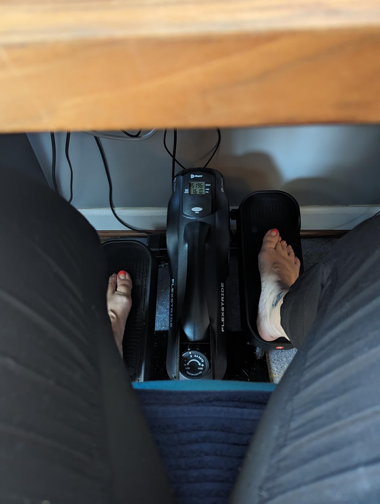 Lifepro Flexstride Under Desk Elliptical with Red Light Therapy Option | 8 resistance levels, forward/reverse motion, Bluetooth LCD tracker. Non-slip pedals for home office & resistance band customer photo 1