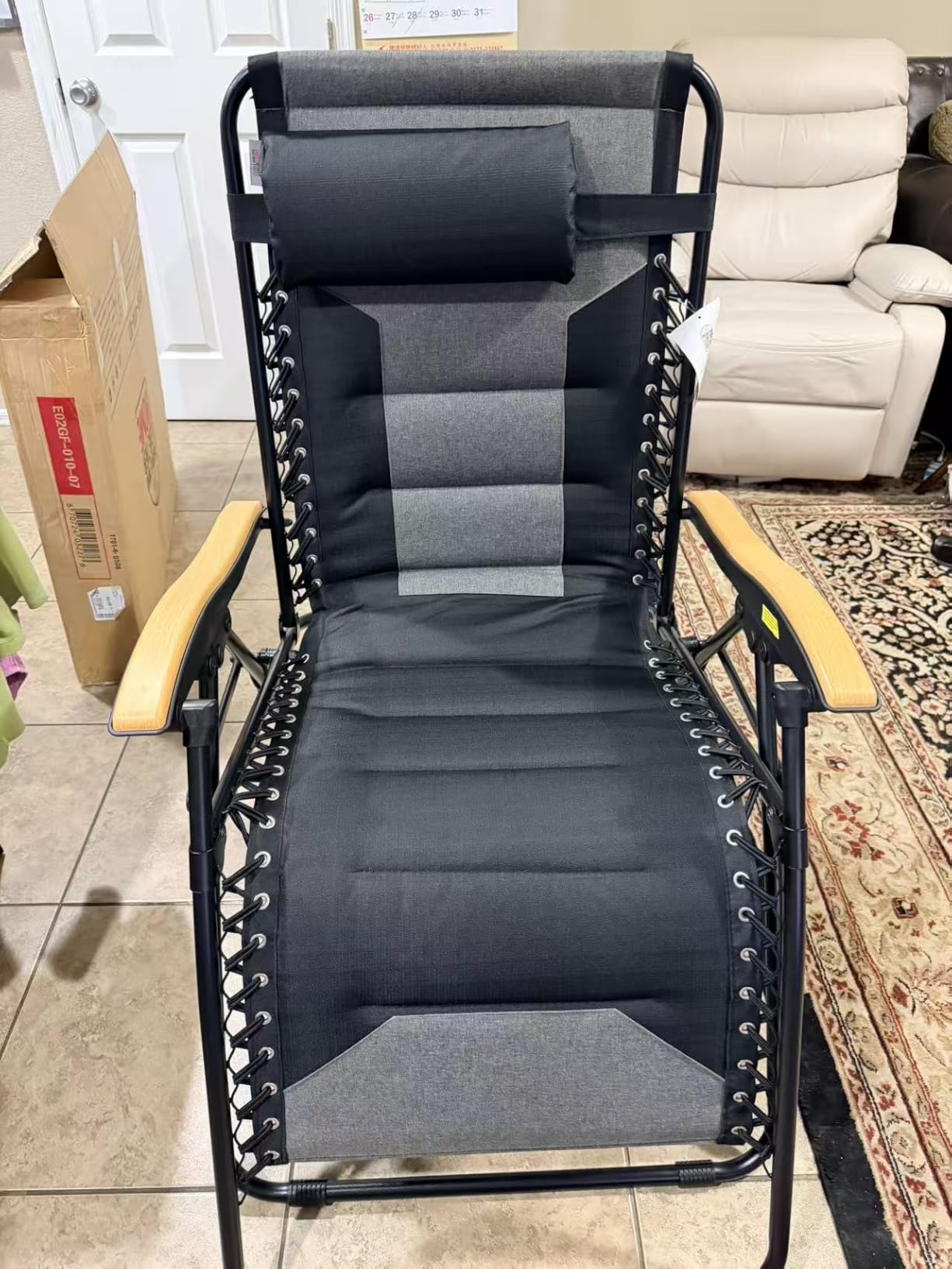PHI VILLA XXL Padded Zero Gravity Chair, Cup Holder, Black | Foldable Patio Recliner, 30