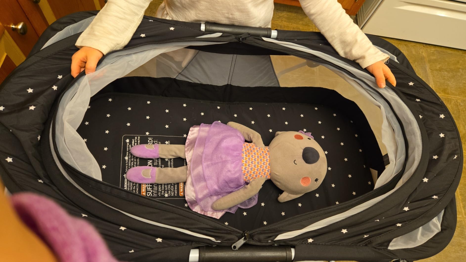 Dream On Me Karley Portable Infant Bassinet, Double Mesh Canopy, Cool Grey | Quick Foldable Travel Bassinet with Storage Basket, Mattress Pad Included, Lightweight, For Indoor Outdoor Use, BSA Verified customer photo 2