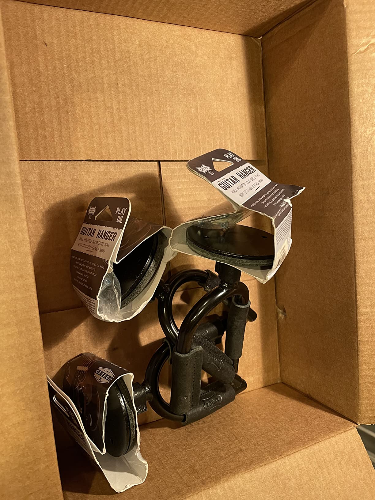 Levy's Leathers Forged Guitar Wall Hanger, Tan Leather (LVY-FGHNGR-BRTN) customer photo 2