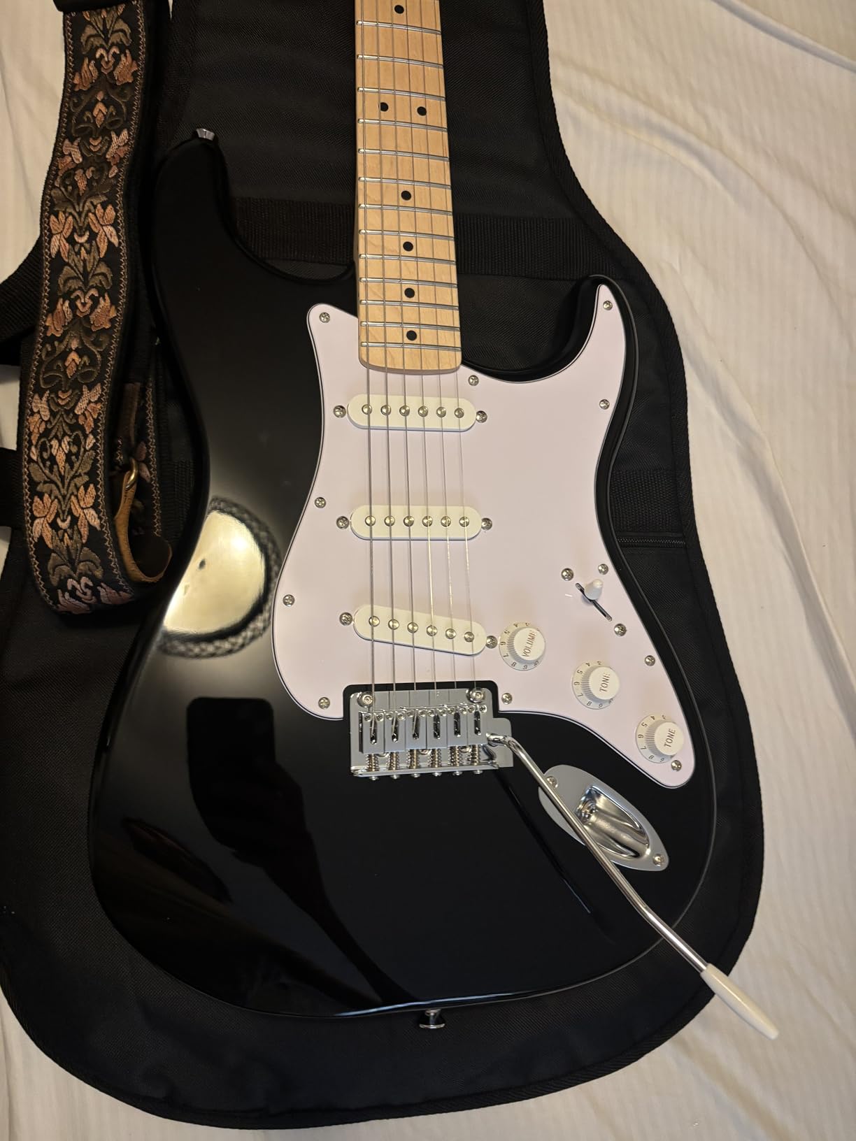 Squier Affinity Stratocaster Electric Guitar, Maple Fingerboard, Black | Ideal starter electric guitar, Fender-designed Strat pickups, slim C-shape neck, 2-year warranty, affordable Stratocaster customer photo 2