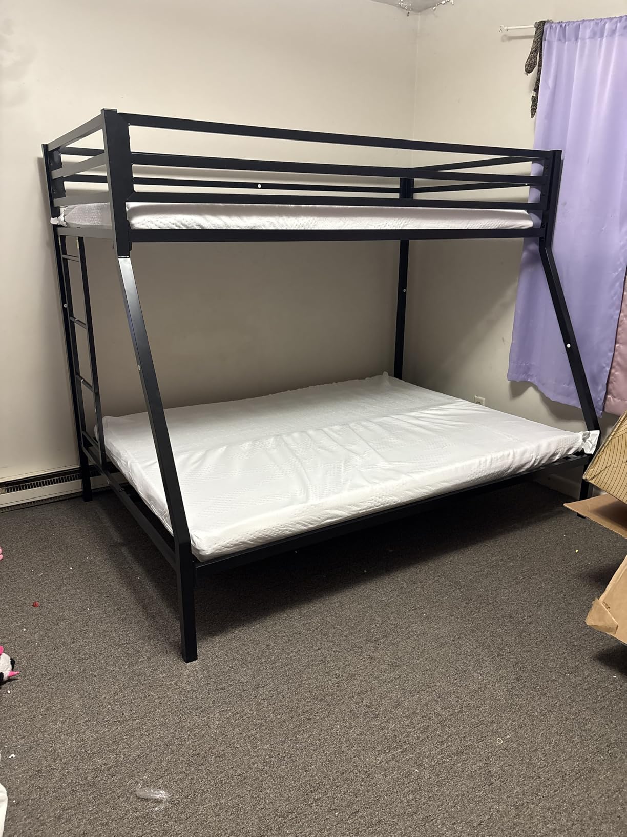 SHA CERLIN Bunk Bed Twin Over Full Size with Ladder and Guardrail, Black | Heavy Duty, Metal Slats Support, No Box Spring Needed, Small Space Saving Furniture for Bedroom Dorm customer photo 2