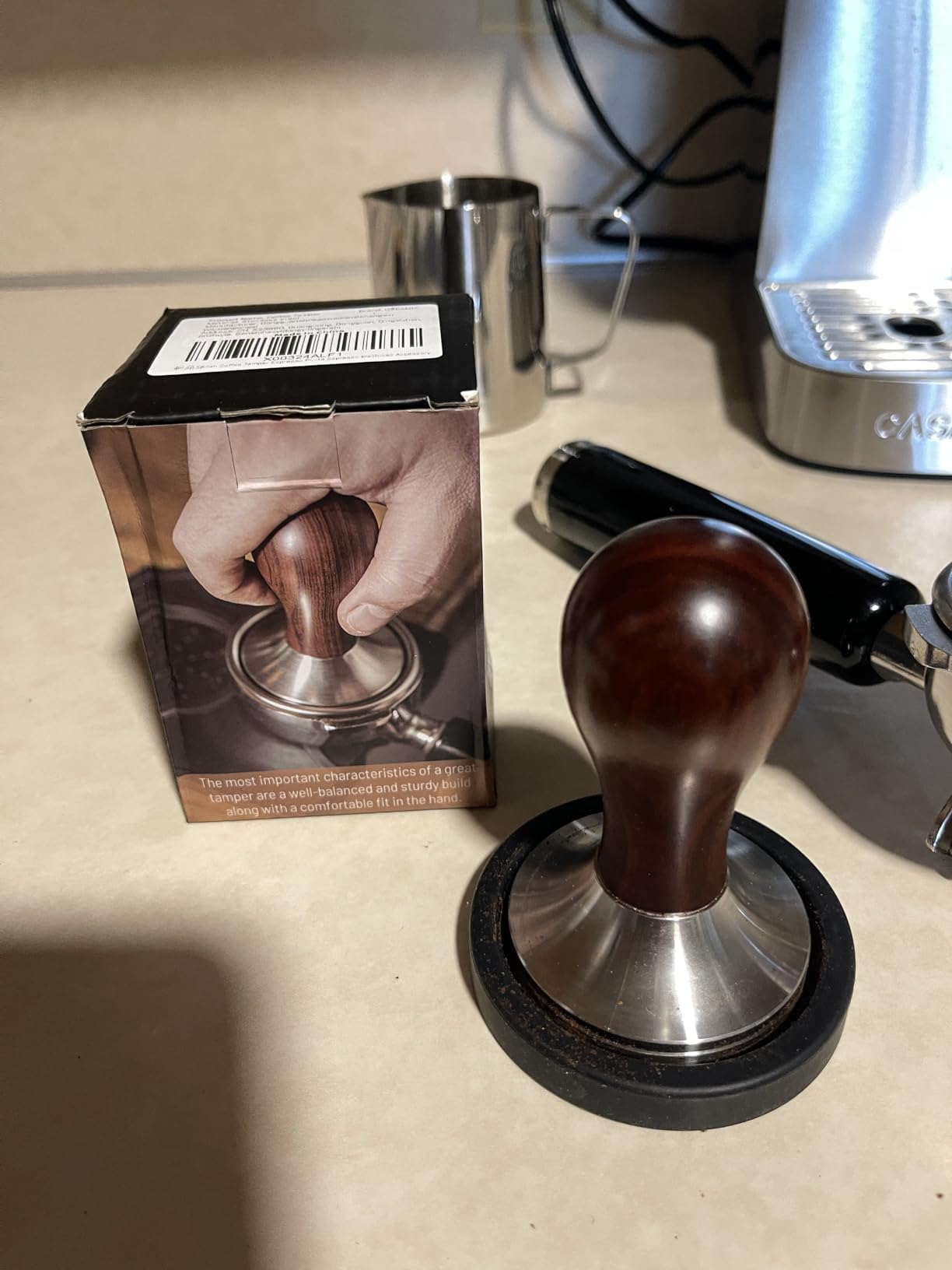 Coffee Tamper Espresso Press with Tamper Mat 304 Stainless Steel Flat Base Wooden Handle for Coffee Grounds Barista Espresso Machines Accessory (51MM) customer photo 1