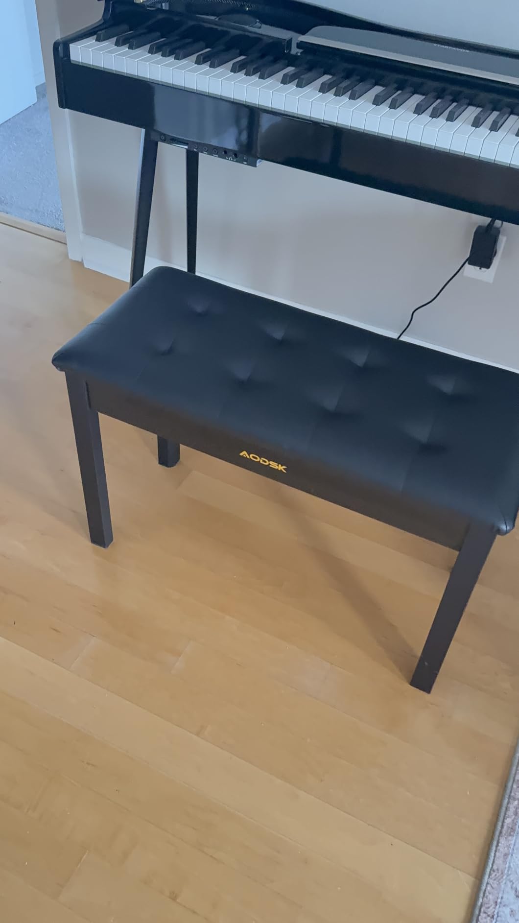 AODSK Wooden Duet Piano Bench with Padded Cushion and Storage Compartment for Music Books 29.13''x12.99''x18.11''(Black) customer photo 2
