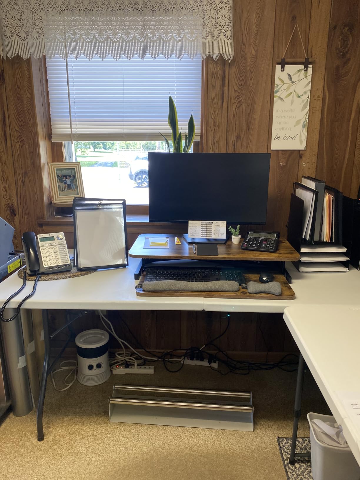 VIVO Dark Walnut 32 inch Standing Desk Riser, DESK-V000SD | Height Adjustable, Stand Up Desk Converter, Quick Sit to Stand, Tabletop Dual Monitor Riser Workstation, Minimal Assembly customer photo 1