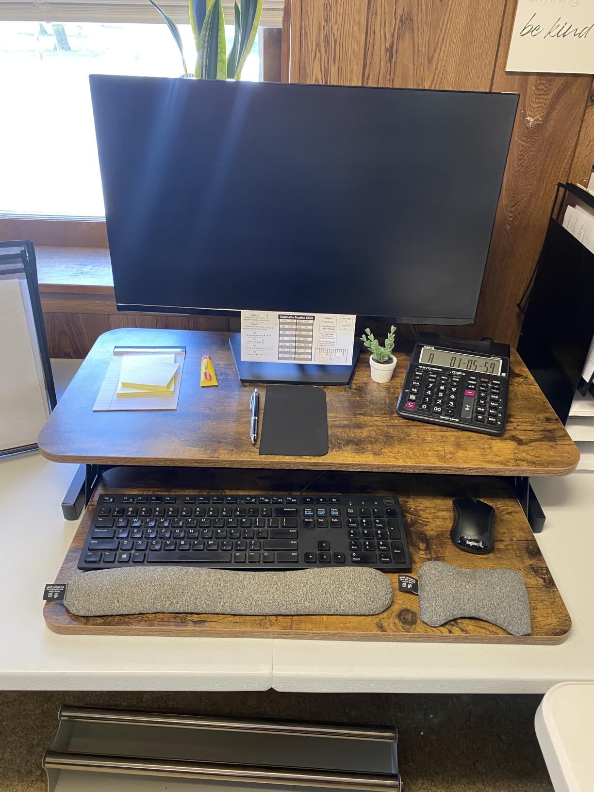 VIVO Dark Walnut 32 inch Standing Desk Riser, DESK-V000SD | Height Adjustable, Stand Up Desk Converter, Quick Sit to Stand, Tabletop Dual Monitor Riser Workstation, Minimal Assembly customer photo 2