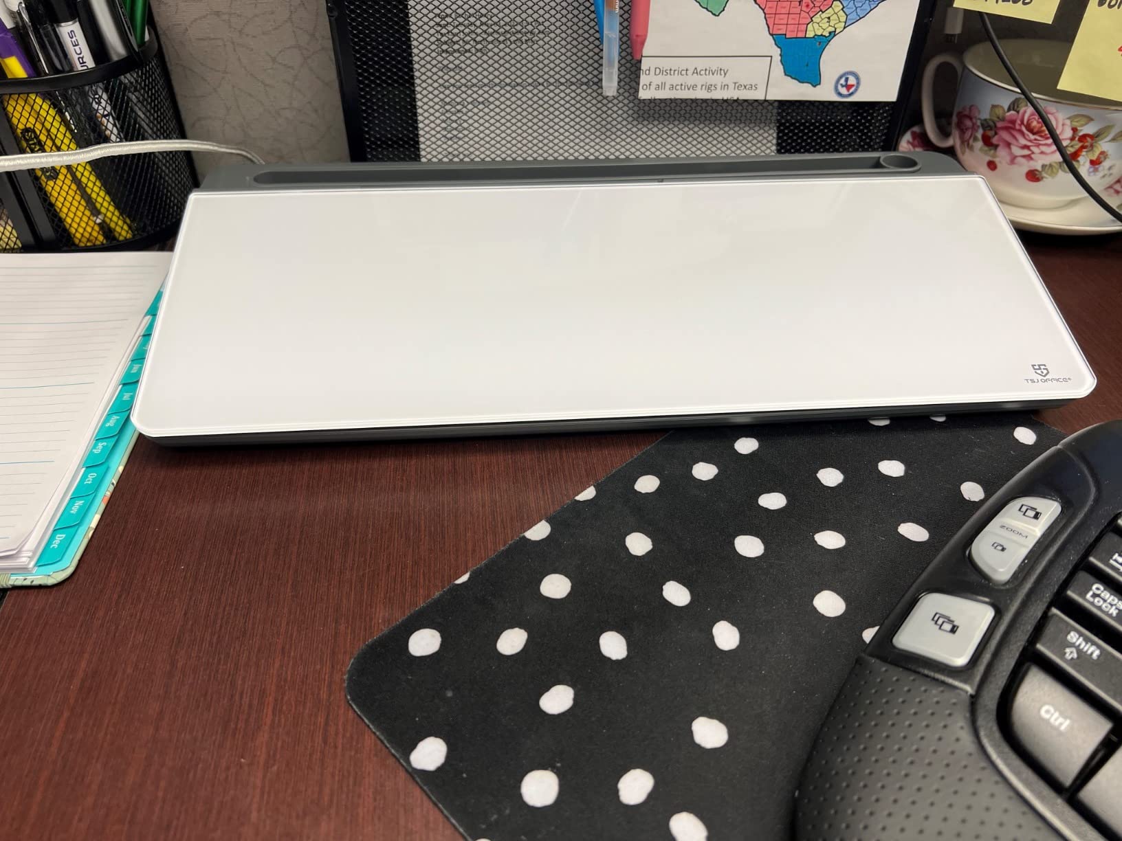 Small Desktop Glass Whiteboard Dry-Erase-Board - Computer Keyboard Stand White Board Surface Pad with Drawer, Desk Organizers with Accessories for Office, Home, School Supplies - Grey customer photo 1