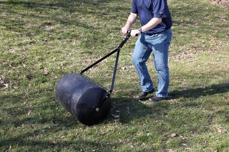 Brinly 270 lb. Combination Push/Tow Poly Lawn Roller with Easy-Turn Tethered Plug, 18 by 24