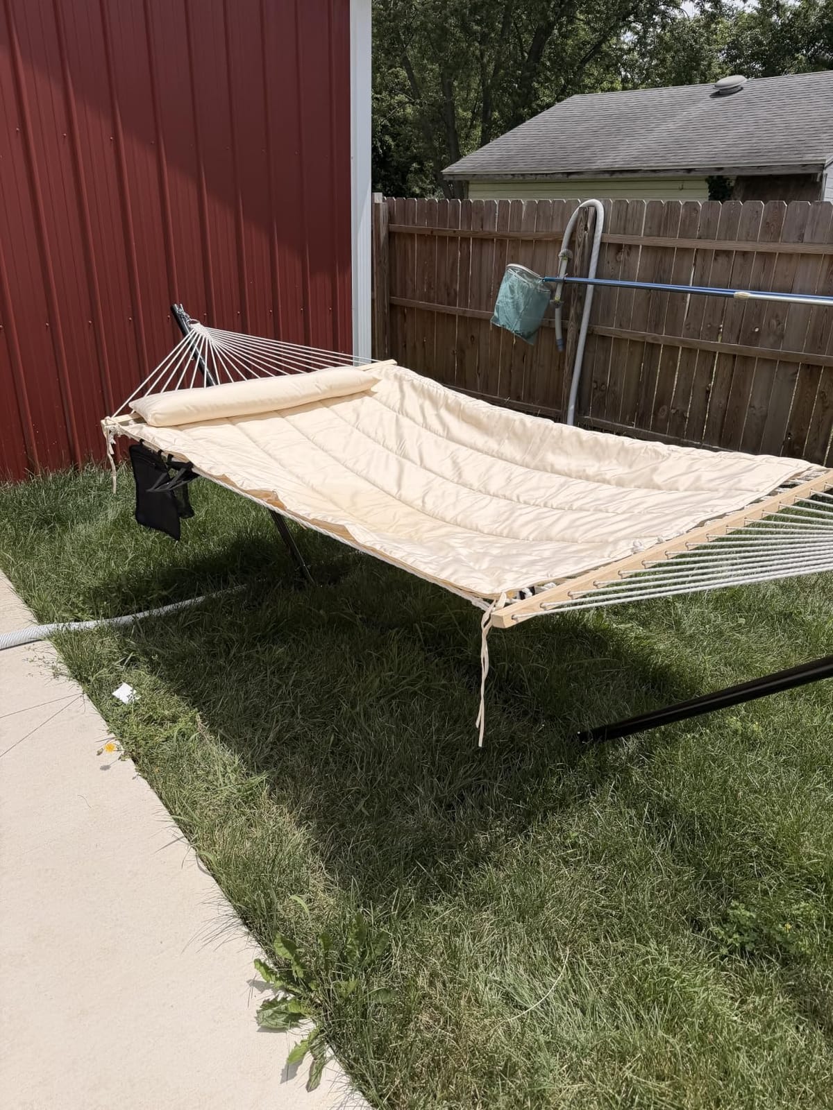 SUNCREAT Double Outdoor Hammock with Stand, Carrying Bag, Two Person Cotton Rope Hammock with Polyester Pad, Dark Gray customer photo 1